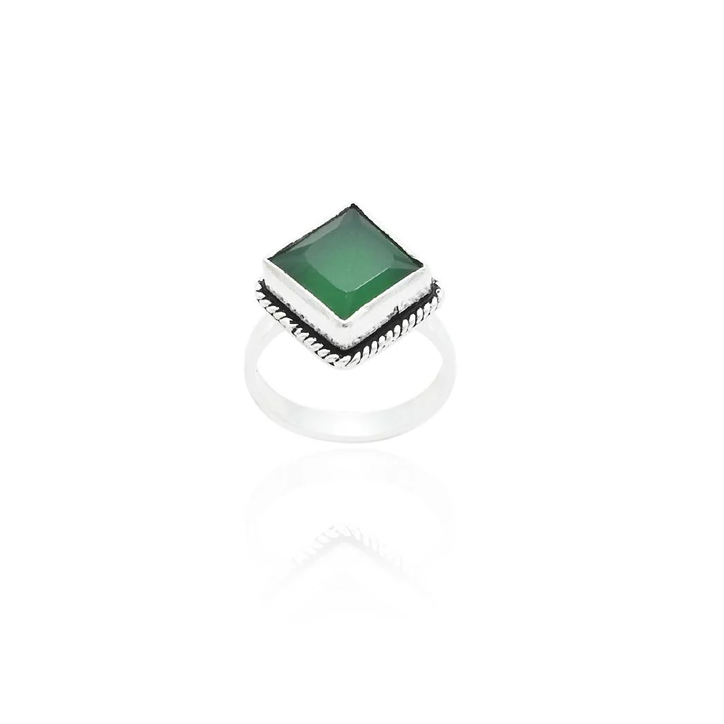 Silver Dark Green Stone Ring - Image 4