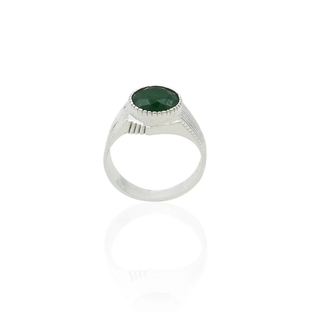 Silver Deep Vivid Fancy Emerald Green Menz Ring - Image 3