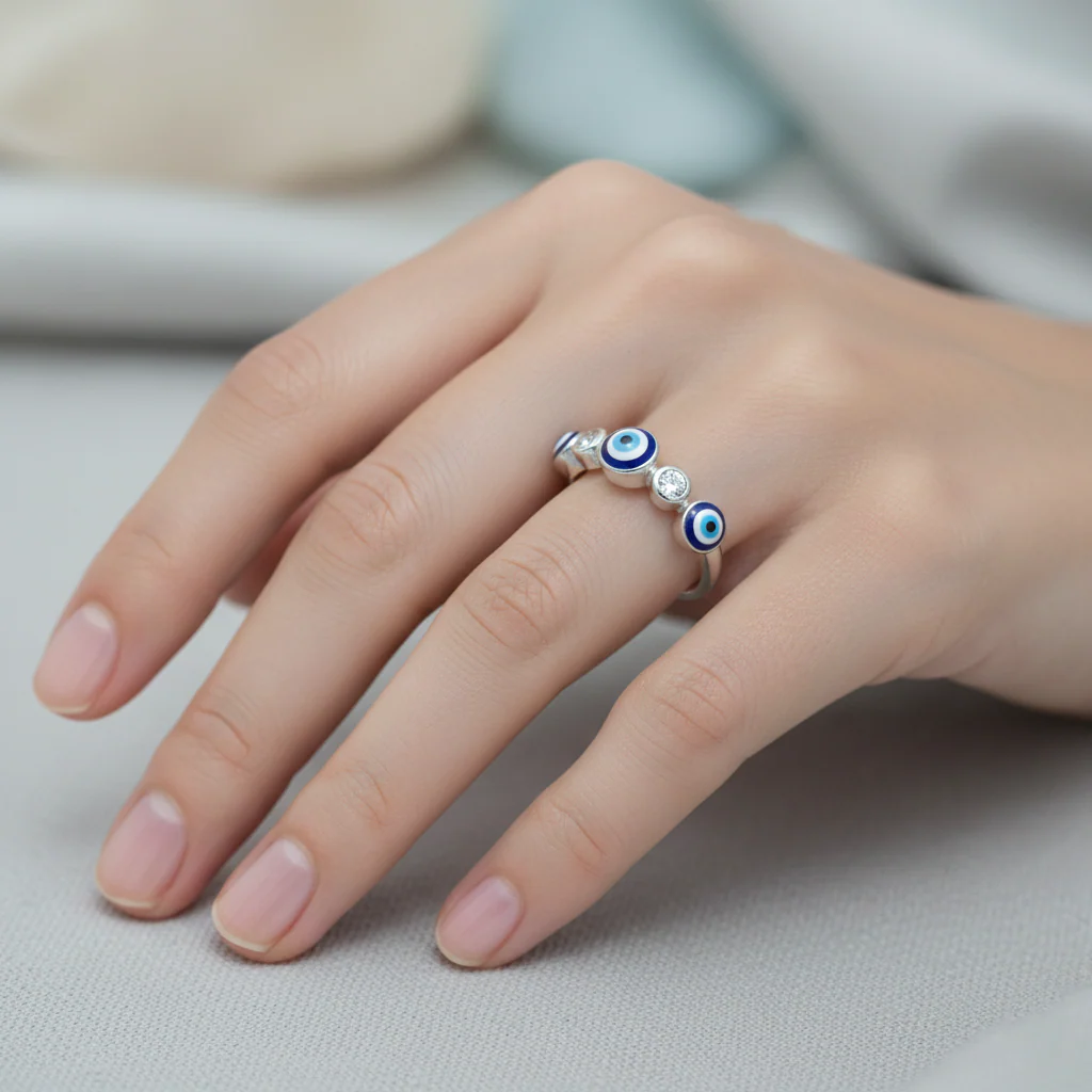 Silver Delicate Evileyes Ring - Image 3
