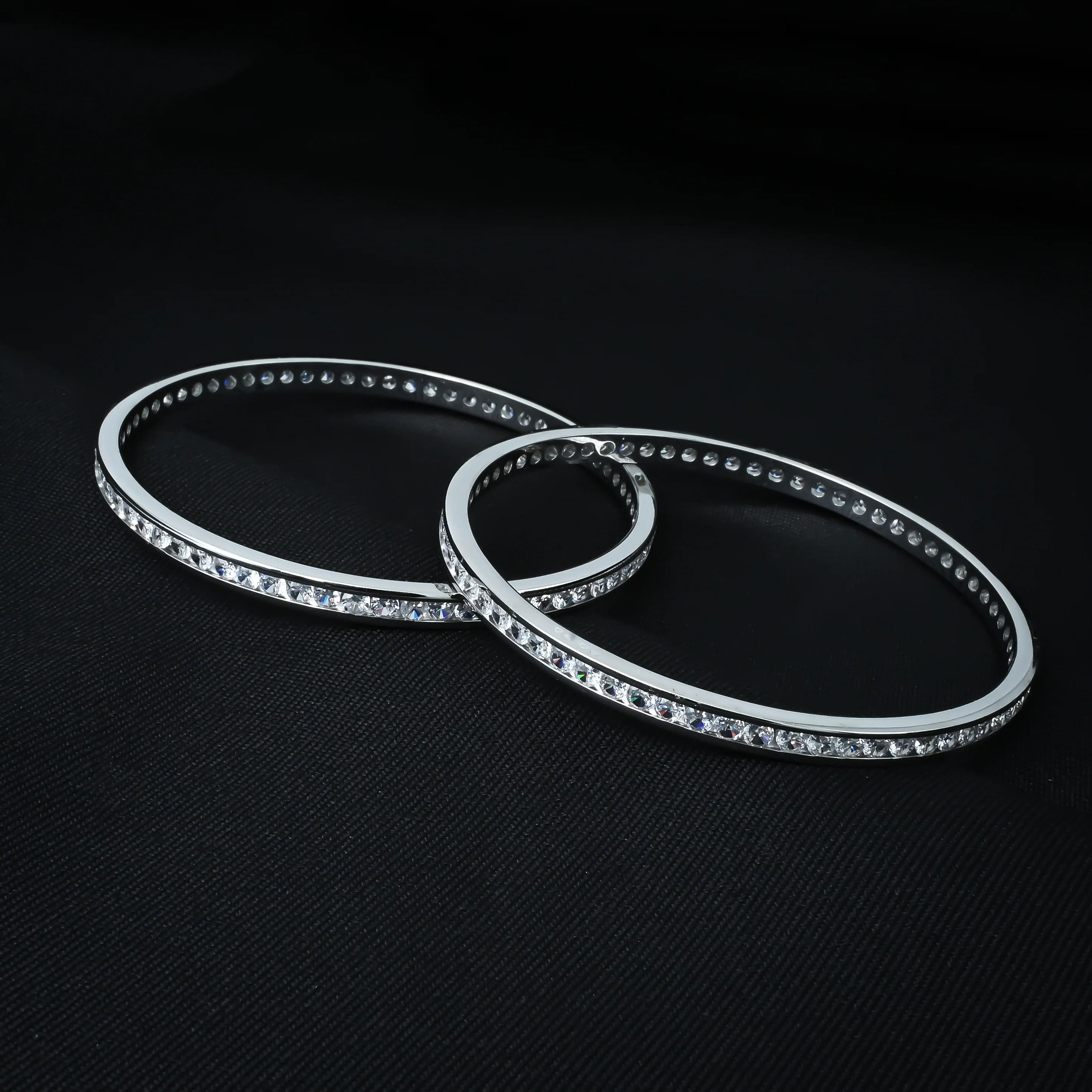 Silver Designer Bangles with Multiple White Stones - Image 3
