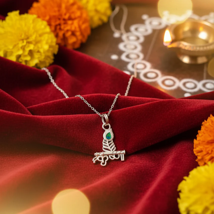 Silver divine flute of Lord Krishna Pendant - Image 4