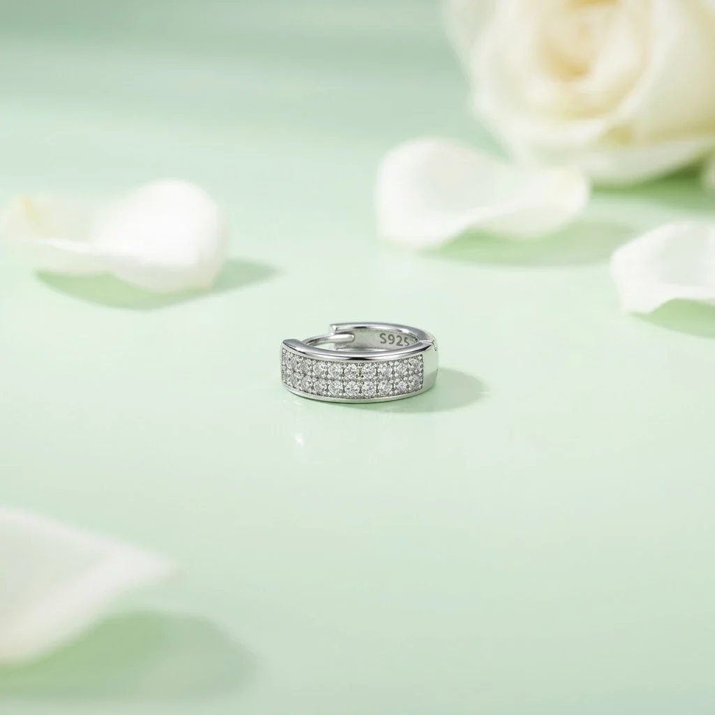 Silver Double-Row CZ Hoop Earrings - Image 5