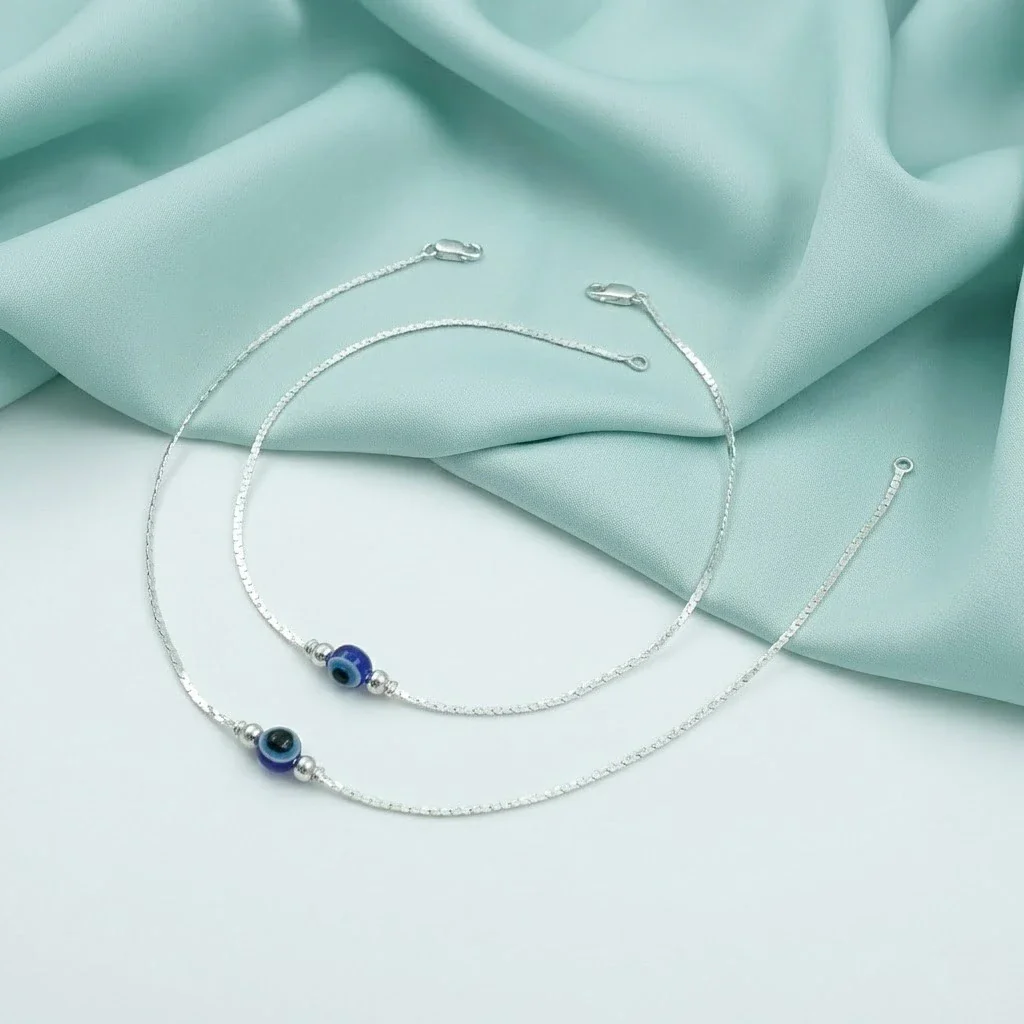 Silver Evil Eye Blue Bead Minimal Anklet for Women & Girls - Image 3
