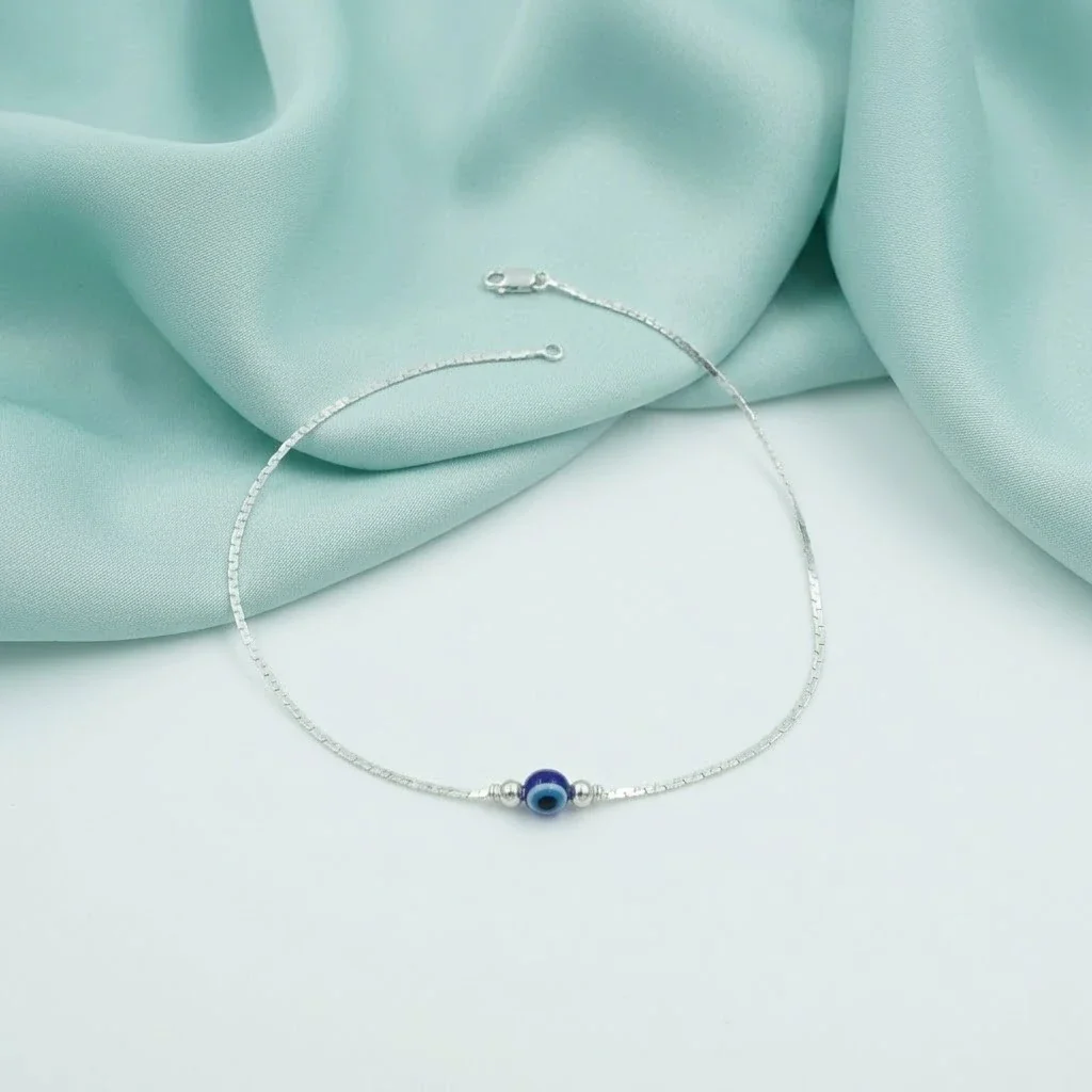 Silver Evil Eye Blue Bead Minimal Anklet for Women & Girls - Image 4