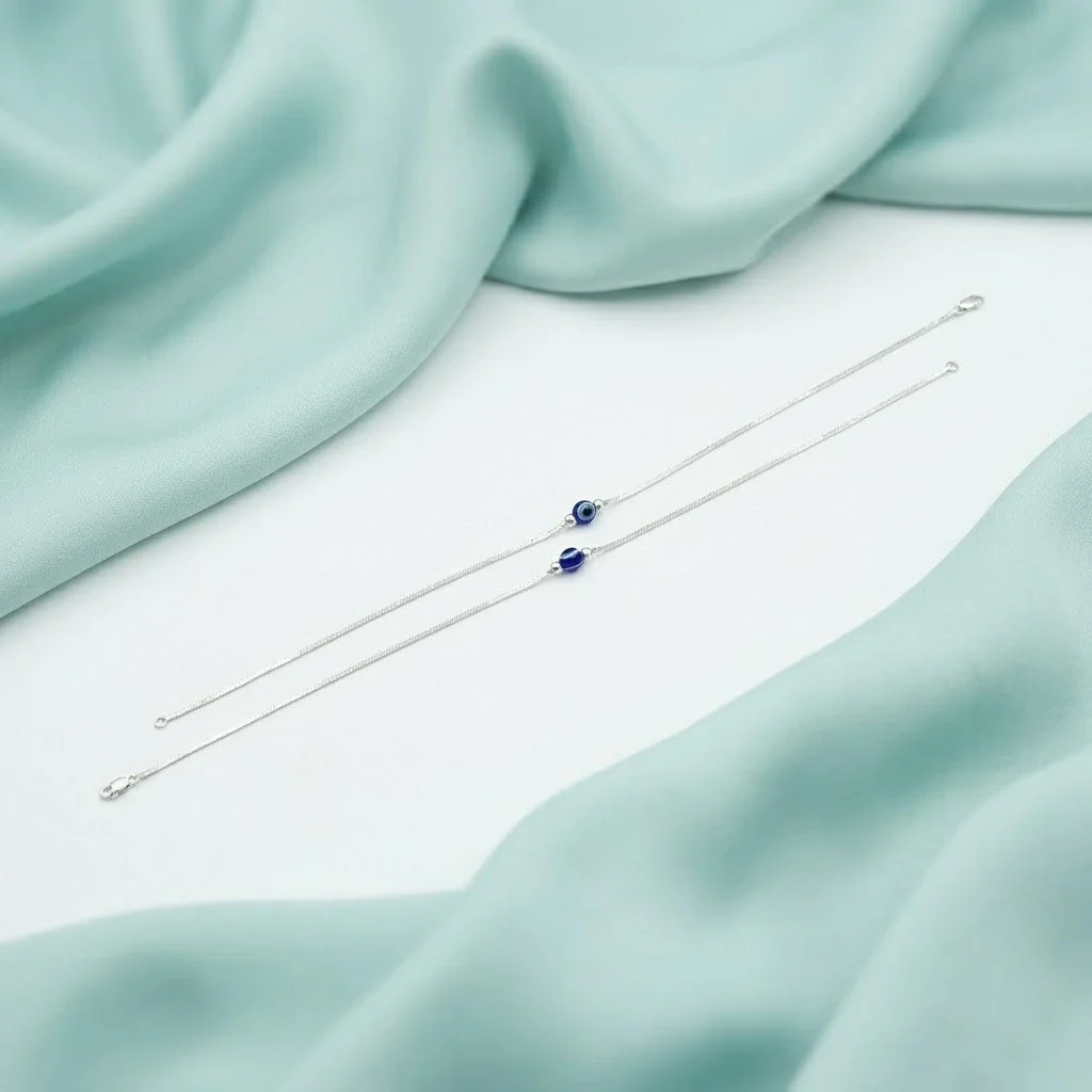 Silver Evil Eye Blue Bead Minimal Anklet for Women & Girls - Image 6