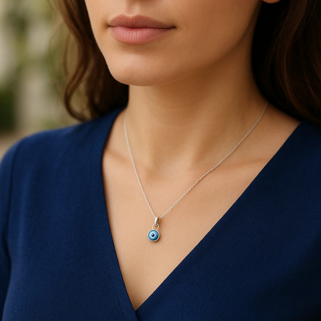 Silver Evil Eye Different Colors Pendant Necklace for Protection - Image 3