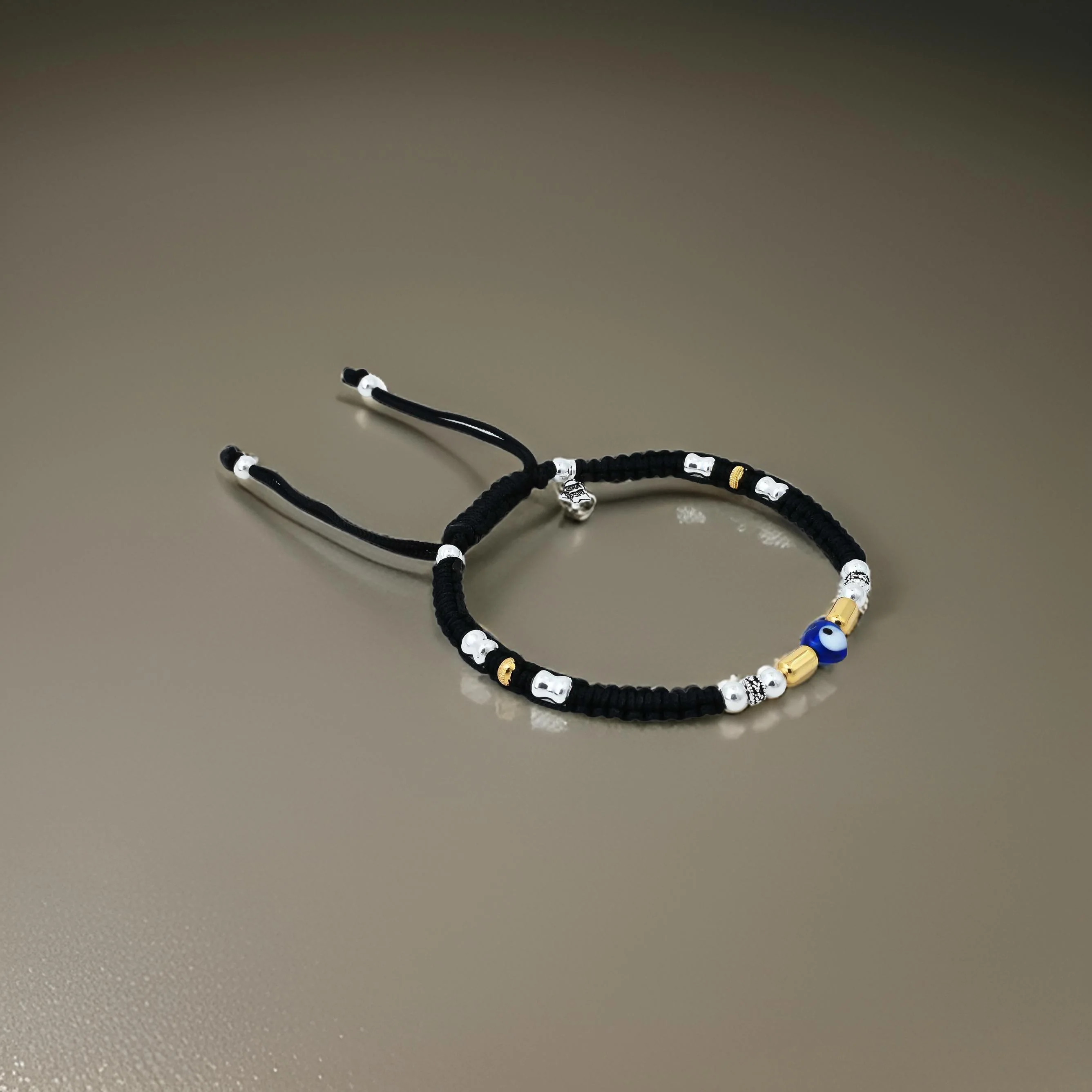 Silver Evil Eye with Silver and Gold Beads Dhaga Payal - Image 3