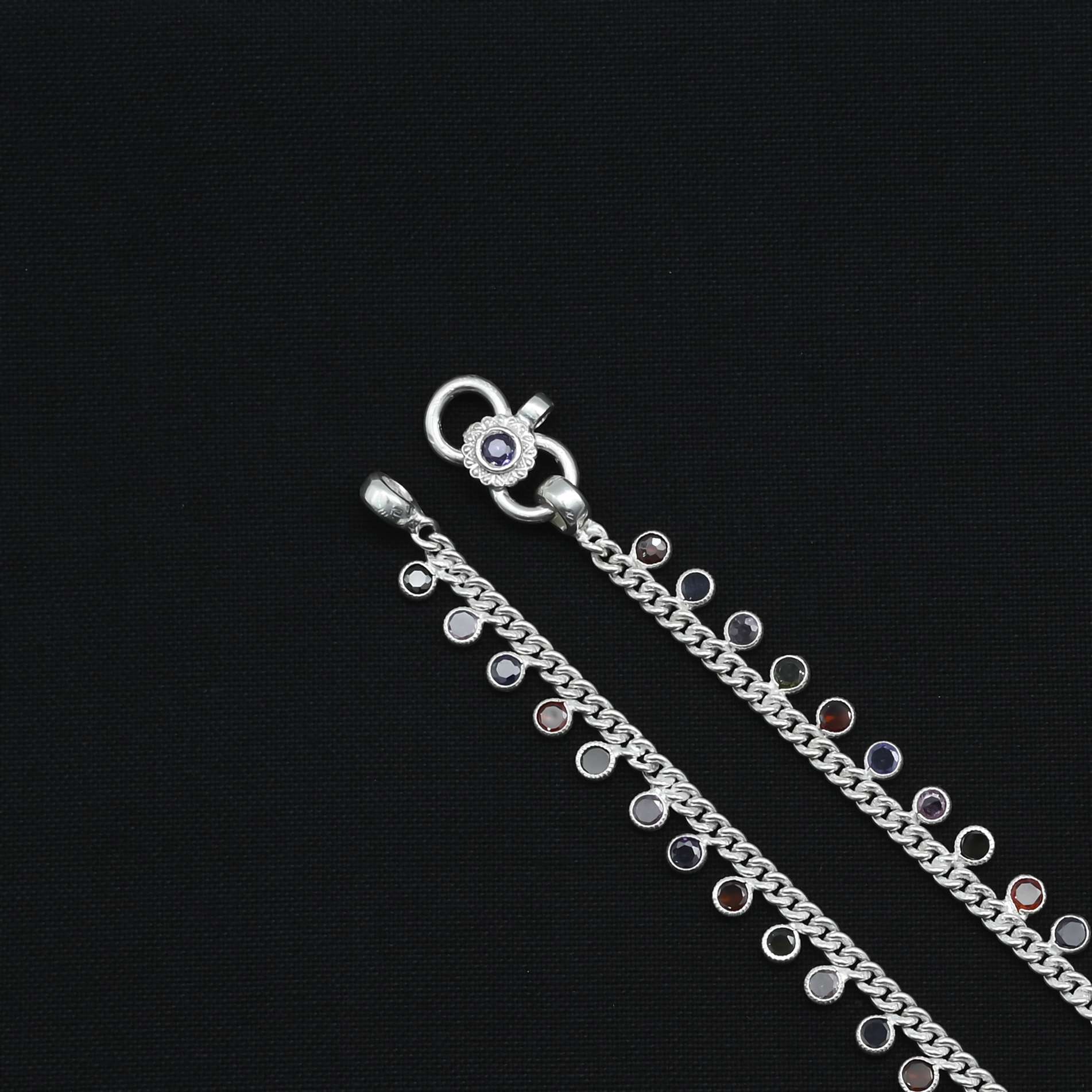 Silver Exclusive Colourful Gems Studded Women's Casual Payal - Image 5