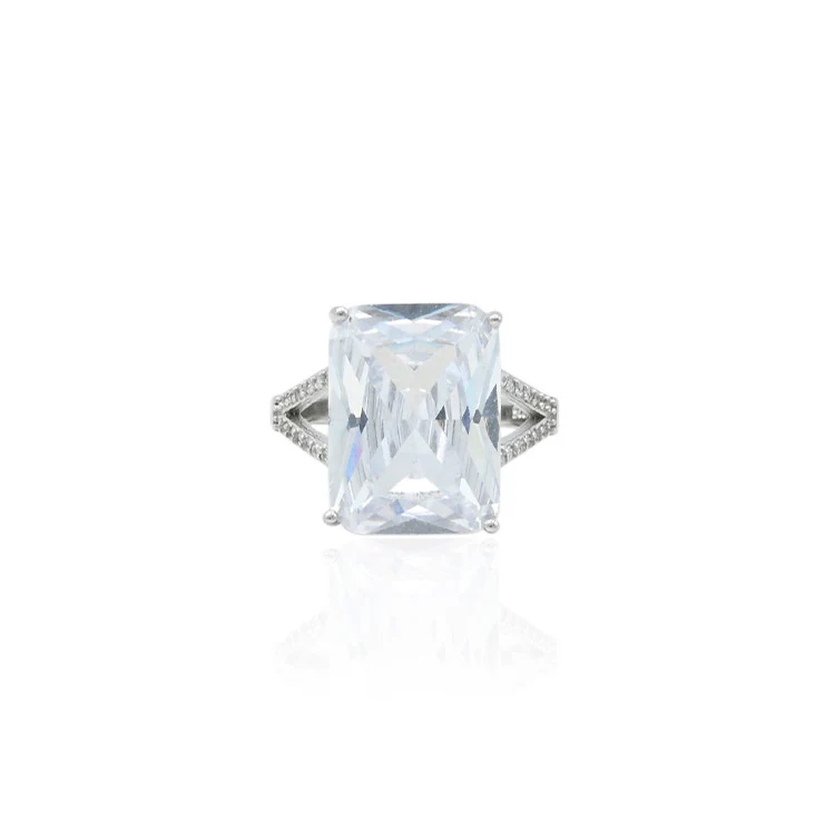 Silver Expensive Rectangle White Stone Ring - Image 3