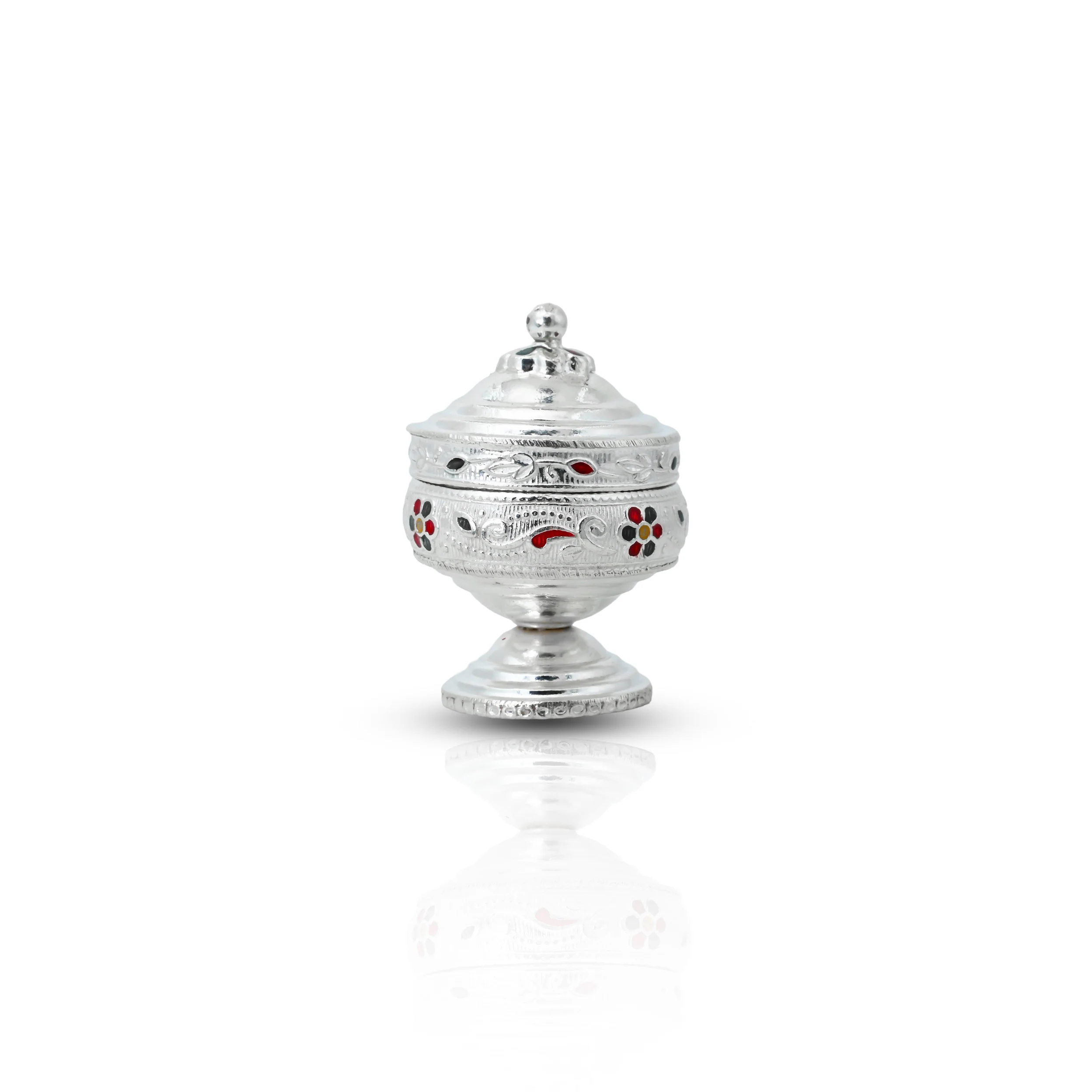 Silver Flower Design Sindoor box for Ladies - Image 2