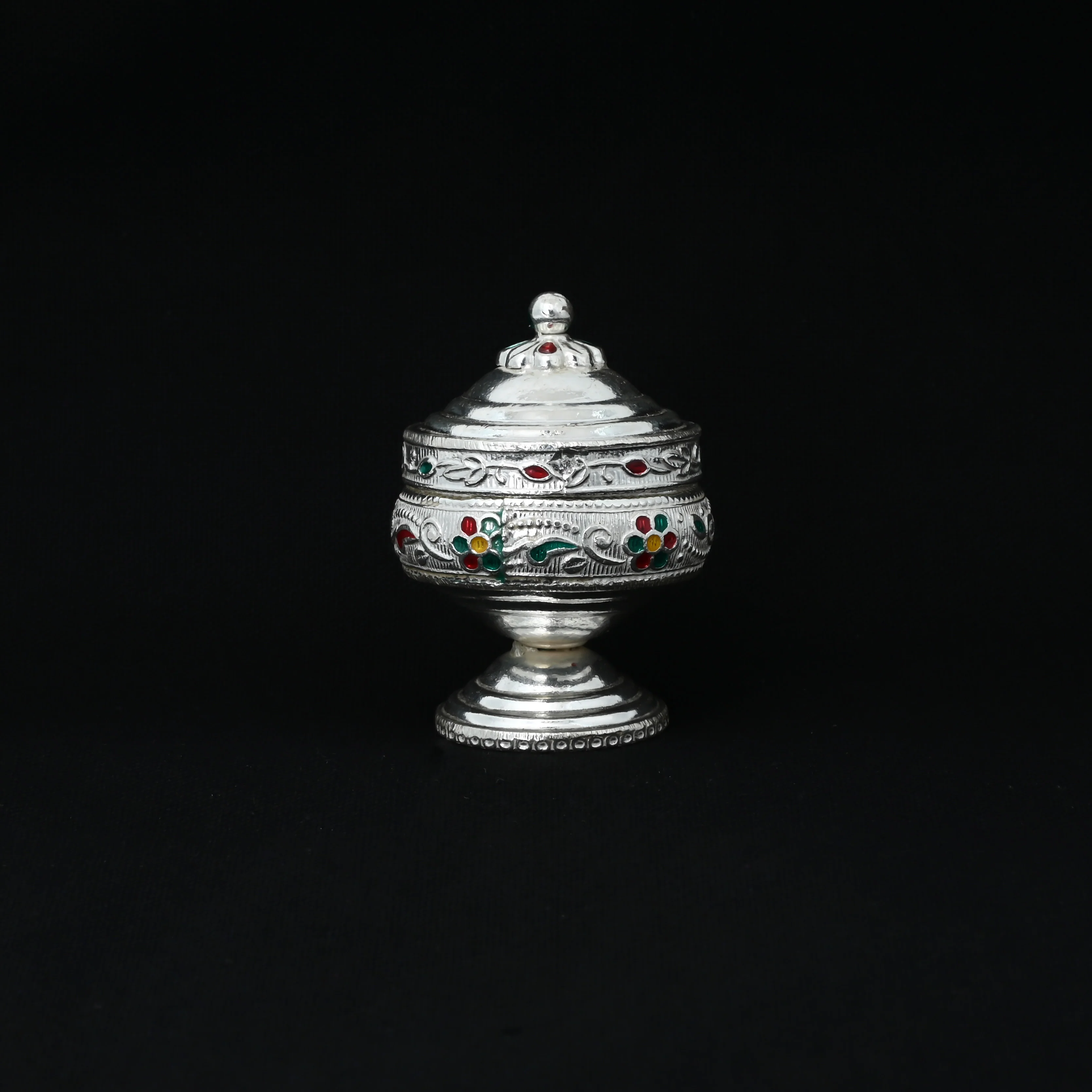 Silver Flower Design Sindoor box for Ladies - Image 3