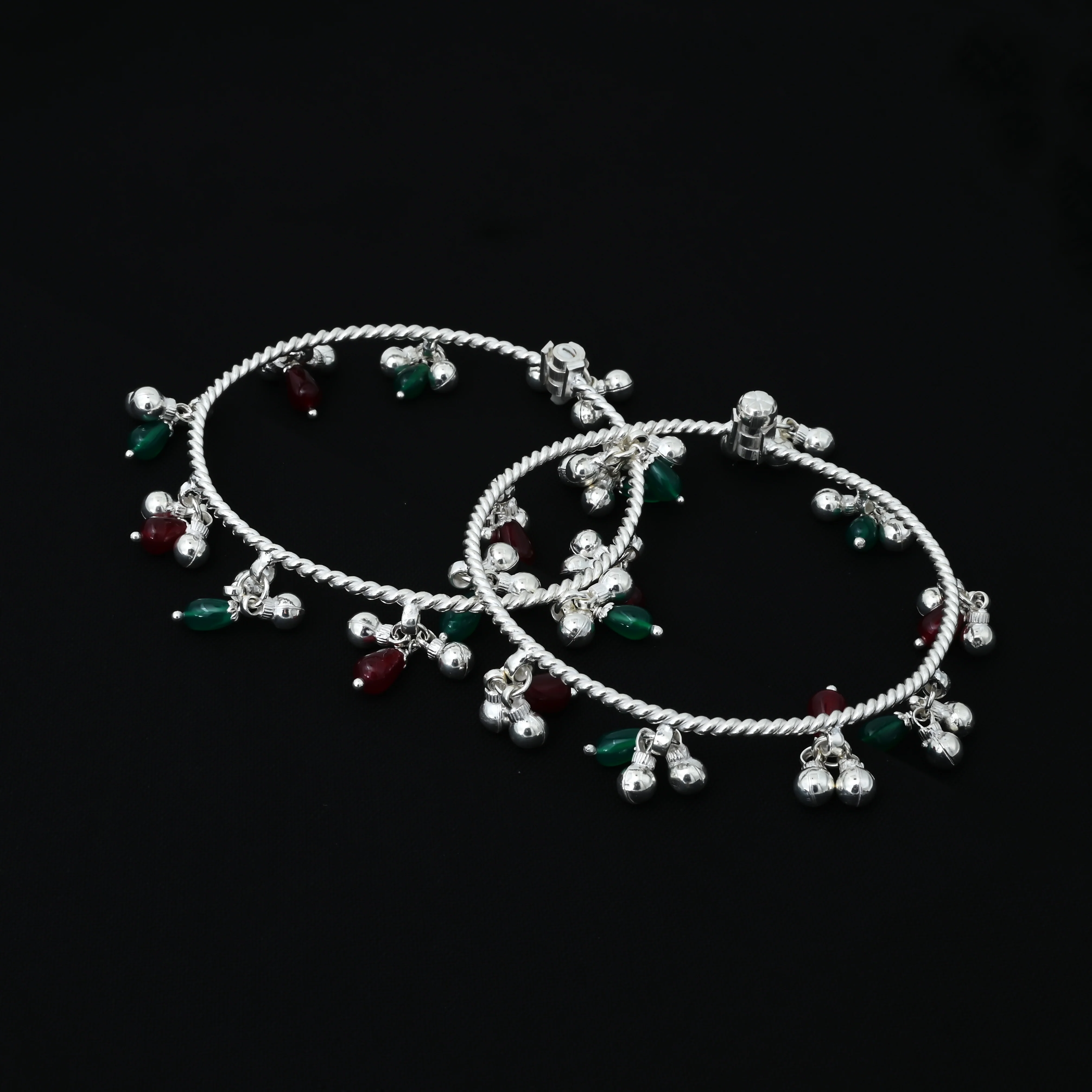 SIlver Ghungroo Kada Payal Set For Girls - Image 3