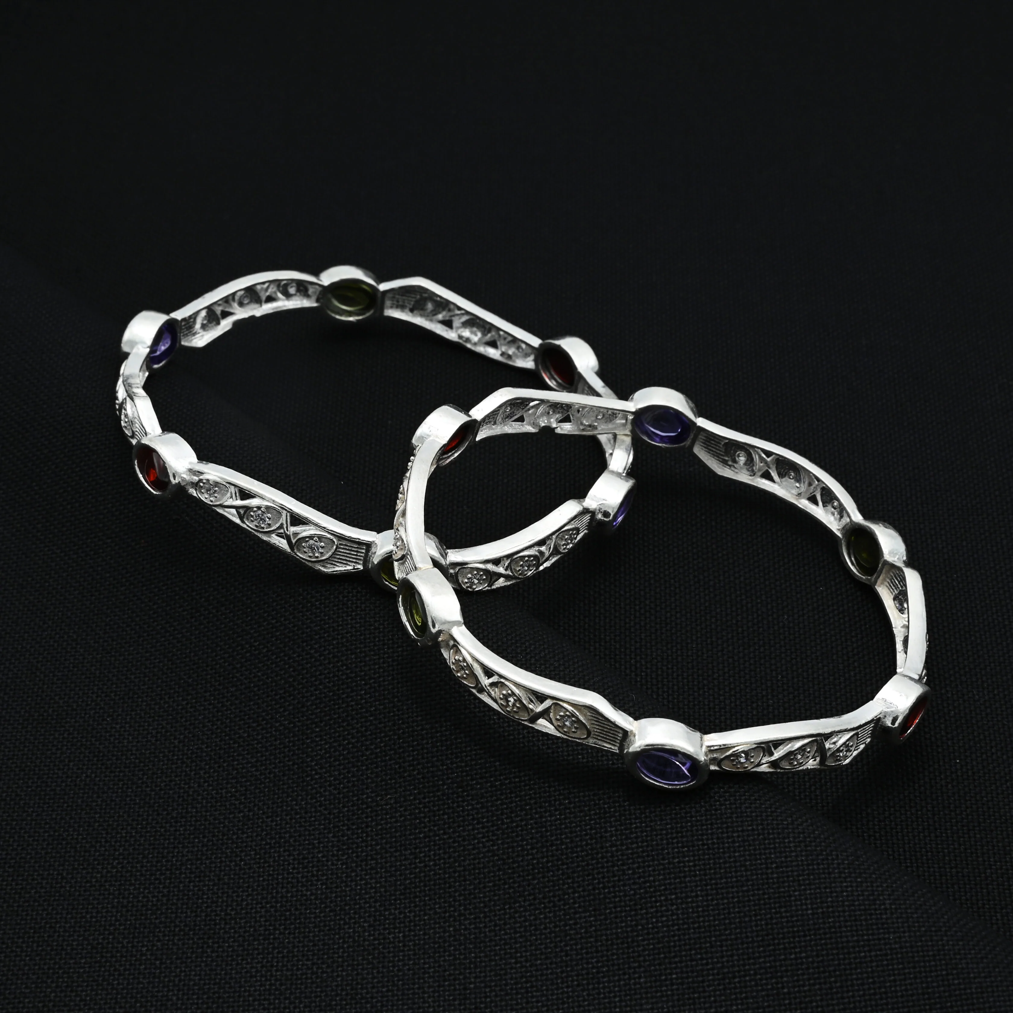 Silver Glamorous Colourful Gems Bangles