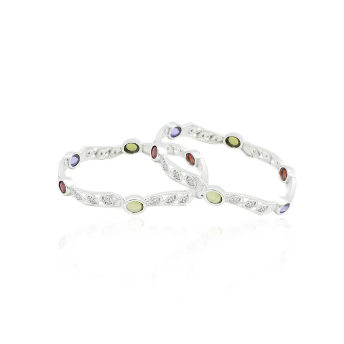 Silver Glamorous Colourful Gems Bangles - Image 2