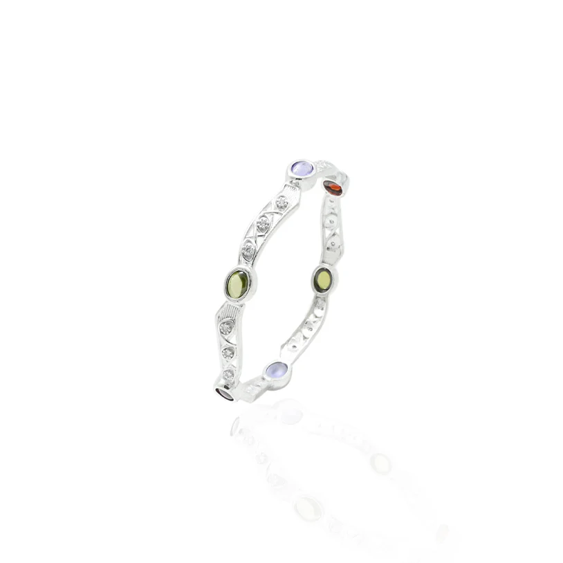 Silver Glamorous Colourful Gems Bangles - Image 3