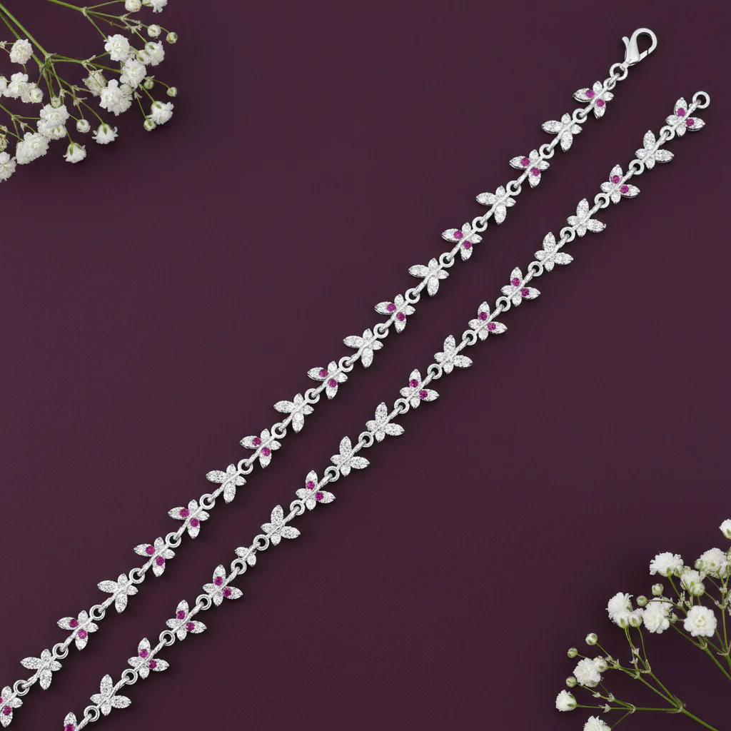 Silver Glamorous "Spring's Butterflies" Payal for Women - Image 2
