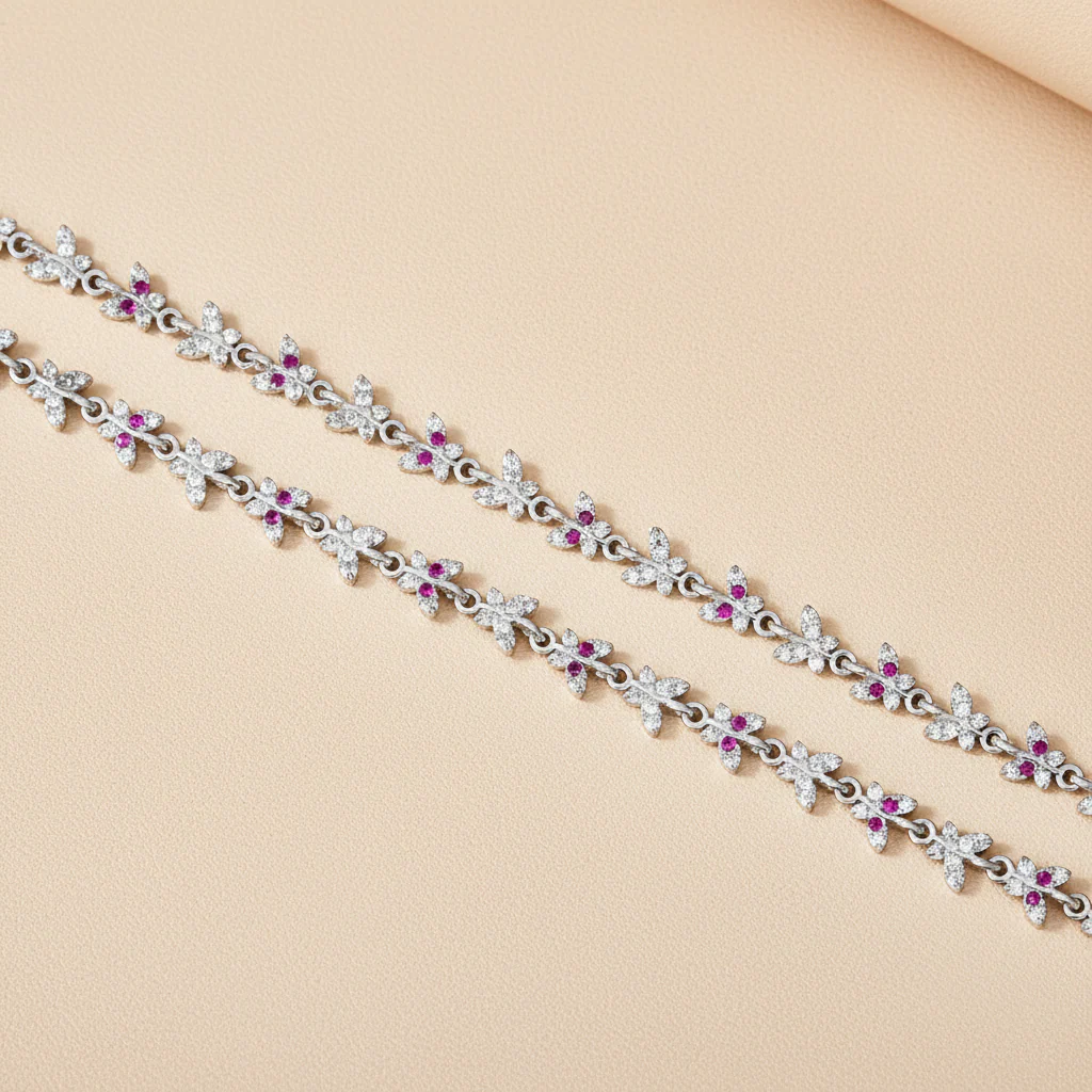 Silver Glamorous "Spring's Butterflies" Payal for Women - Image 3