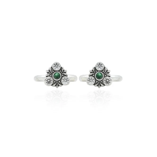 Silver Gleaming Green Toe Rings - Image 3