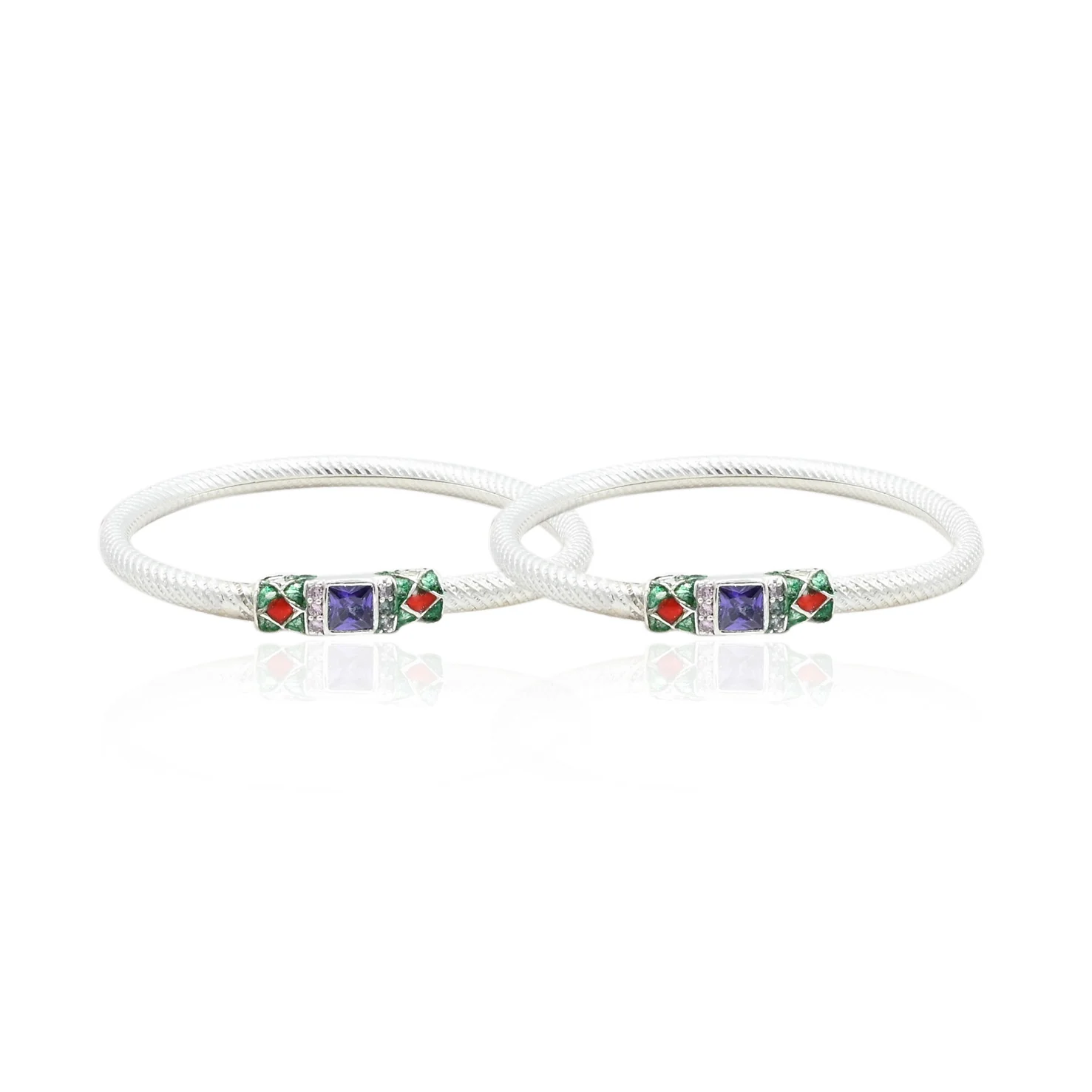 Silver Gorgeous Center Colorful Design Bangles - Image 2