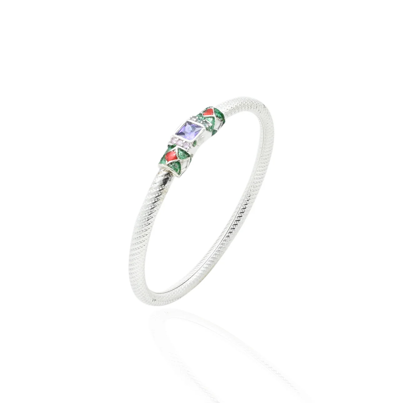 Silver Gorgeous Center Colorful Design Bangles - Image 3