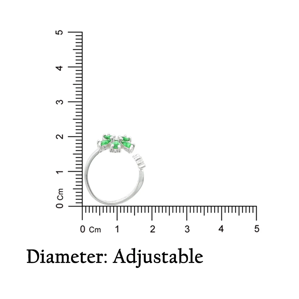 Silver Green Flower Gemstone Ring - Image 5
