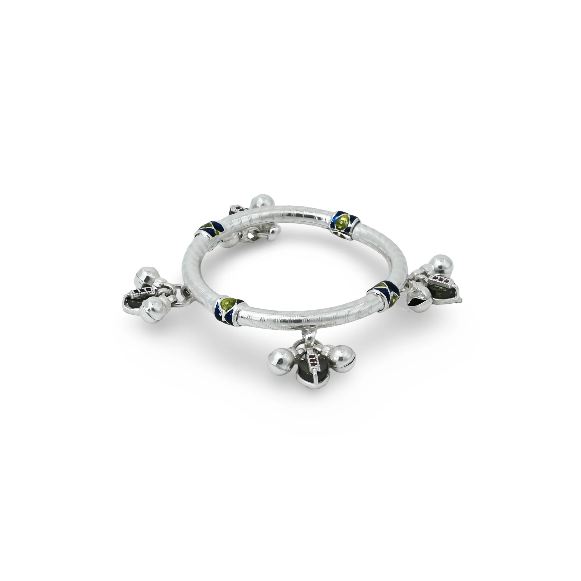 Silver Green Heart Shape with Ghungroo Baby Kada Payal - Image 3