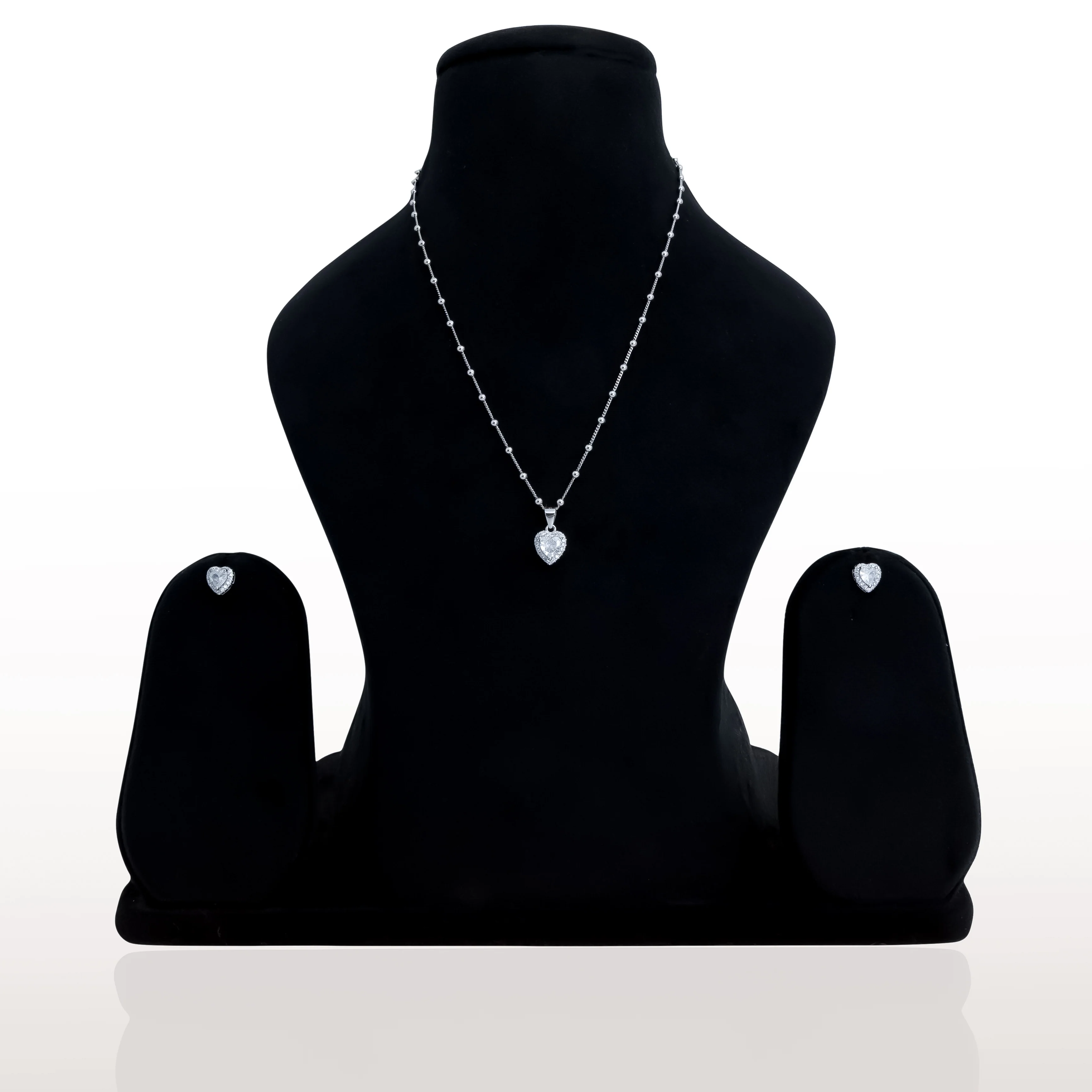 Silver Heart Solitaire Pendant & Earrings Set - Image 7