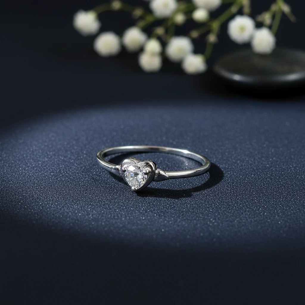 Silver Heart Solitaire Ring for Women - Image 3