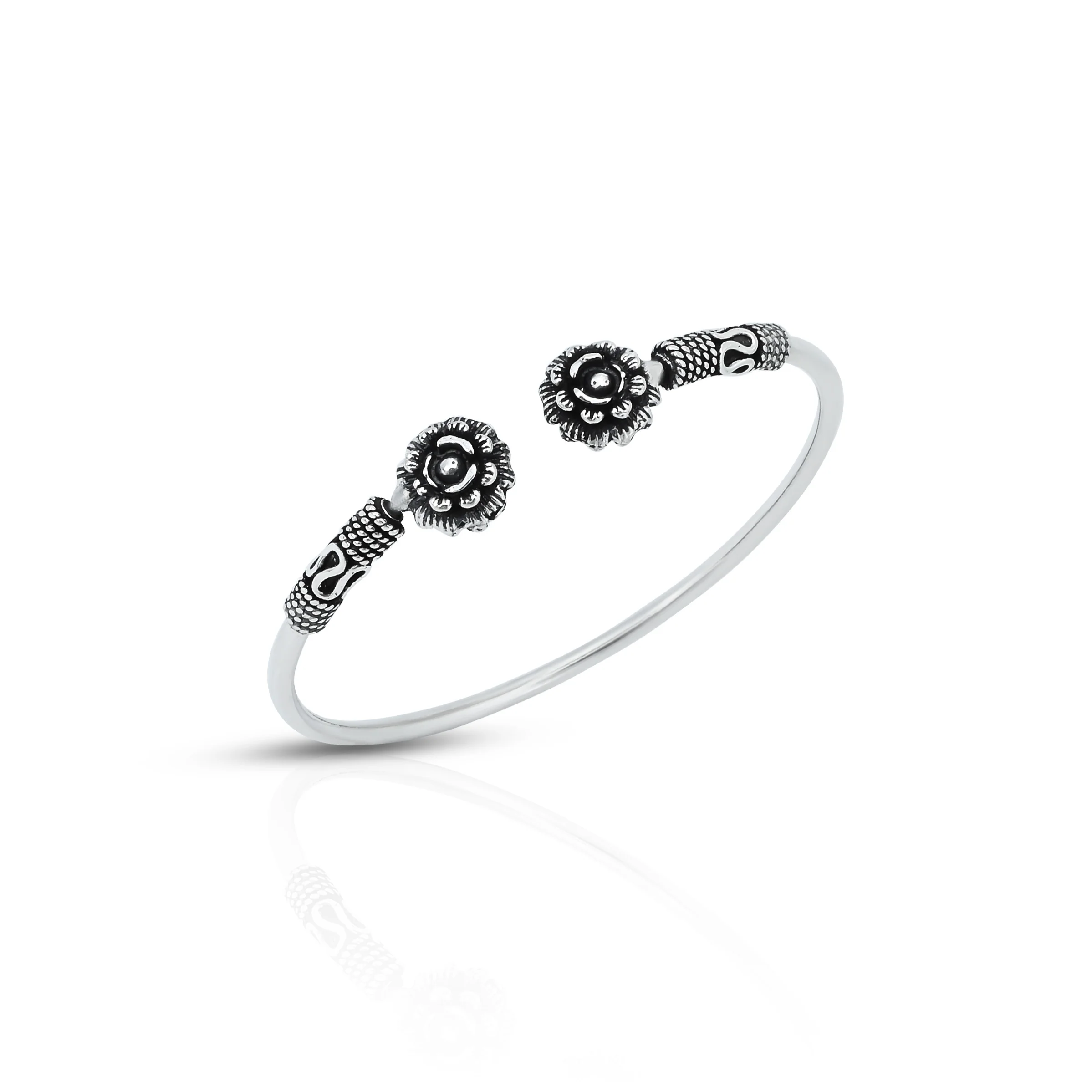 Silver Kada With Flower And Titanium Colour - Image 2