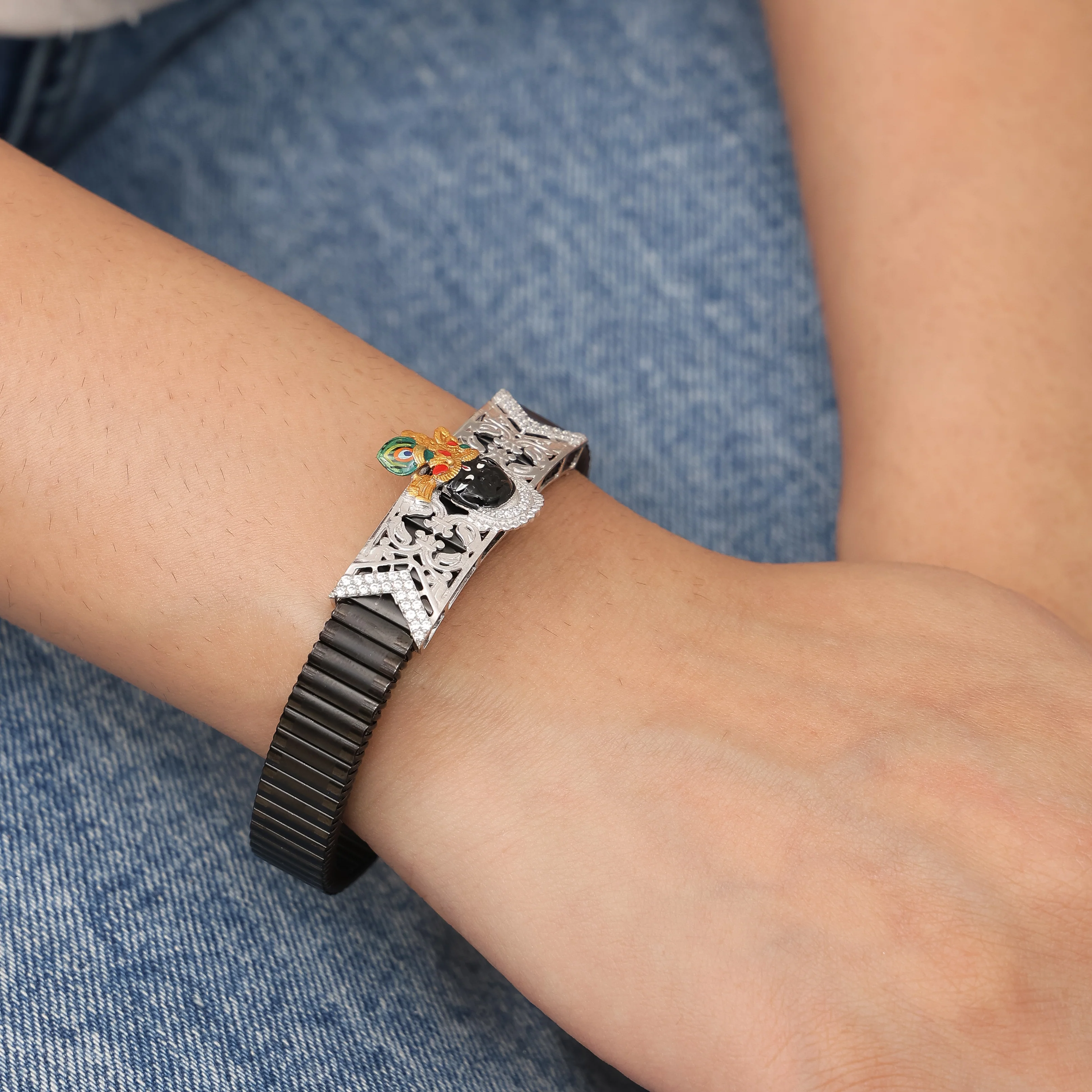 Silver Krishna Gold Mukut Bracelet - Image 4