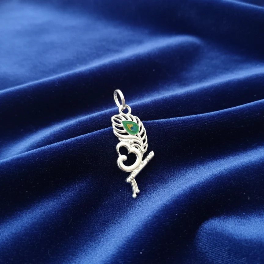 Silver Krishna Morpankh Pendant Special Elegant Necklace - Image 3