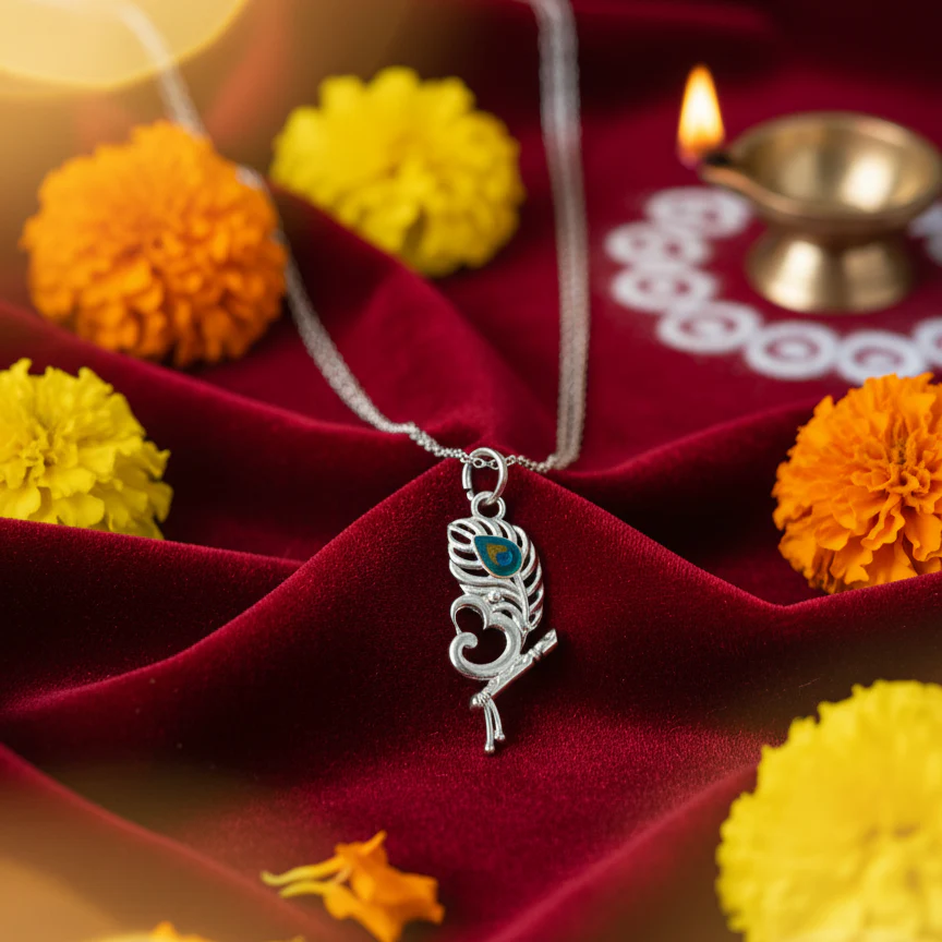 Silver Krishna Morpankh Pendant Special Elegant Necklace - Image 4