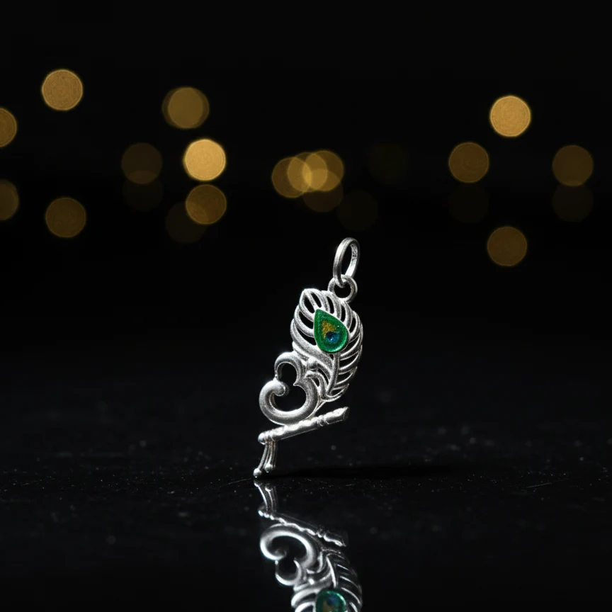 Silver Krishna Morpankh Pendant Special Elegant Necklace - Image 5