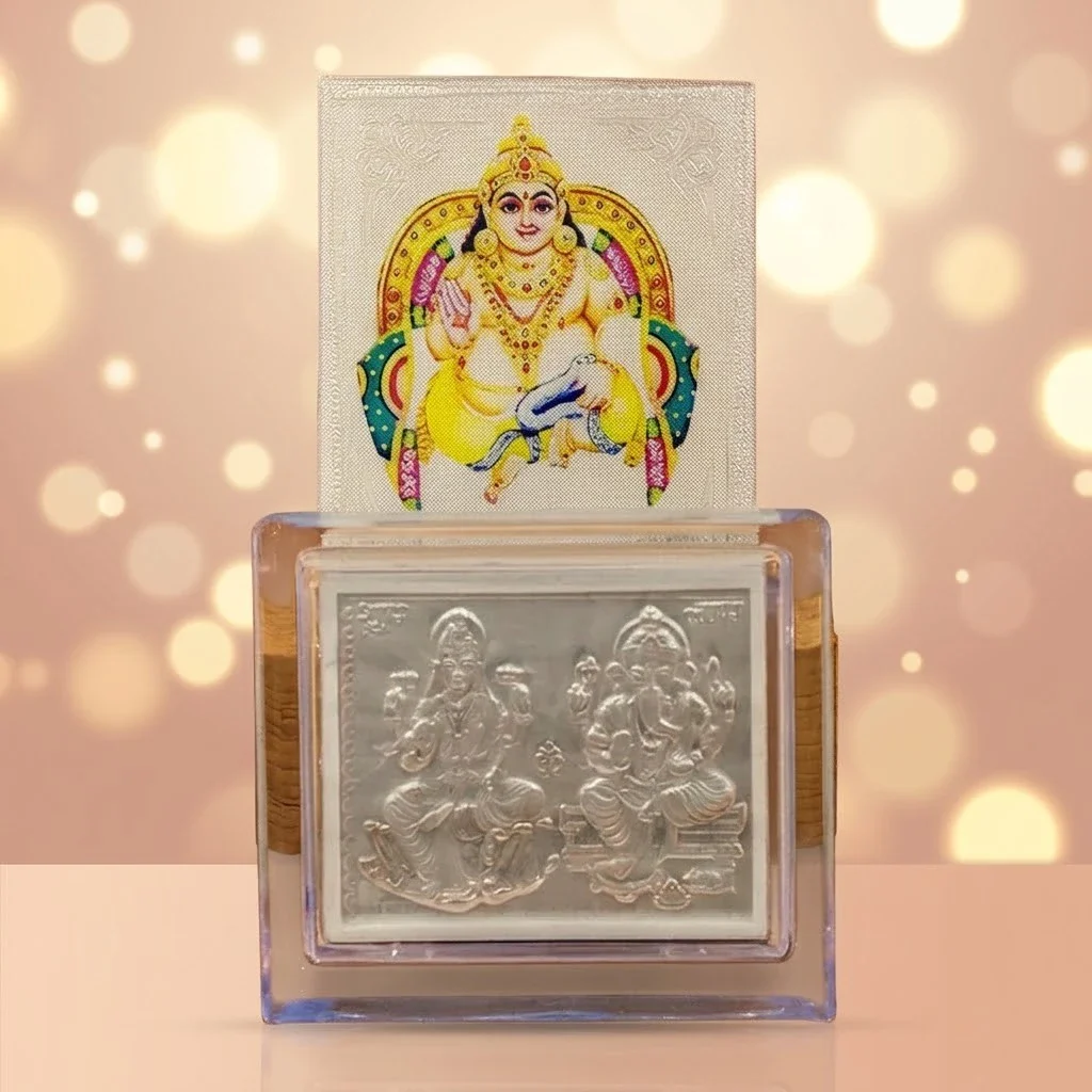 Silver Laxmi Ji Ganesh Ji Frame With Kuber Yantra Combo Attract Wealth, Prosperity & Abundance