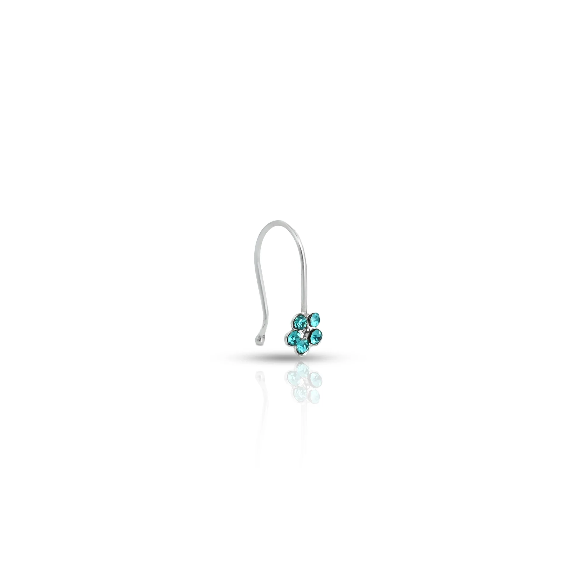 Silver Light Blue Gem Stone Flower Design Nosepin for Girls - Image 3