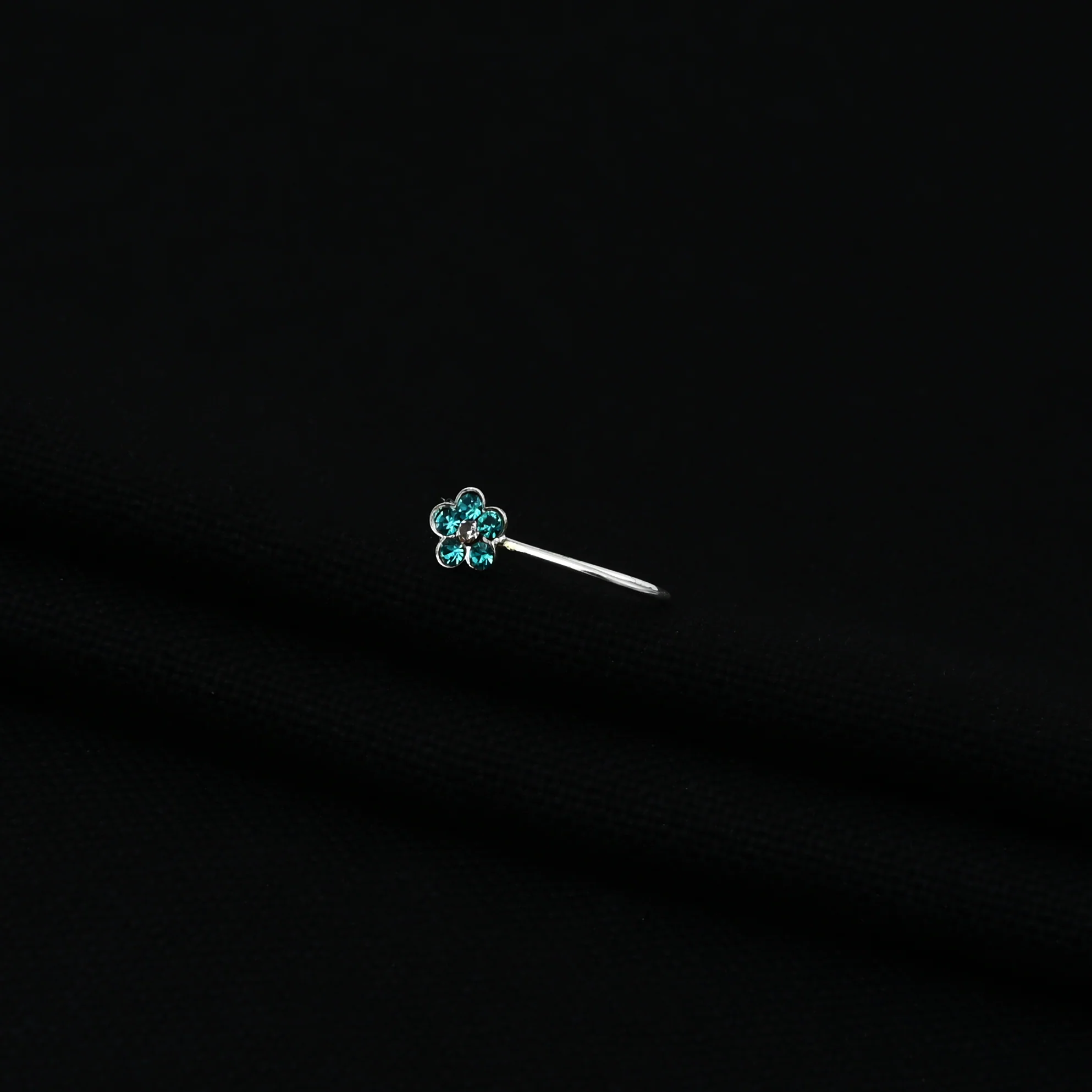 Silver Light Blue Gem Stone Flower Design Nosepin for Girls - Image 4