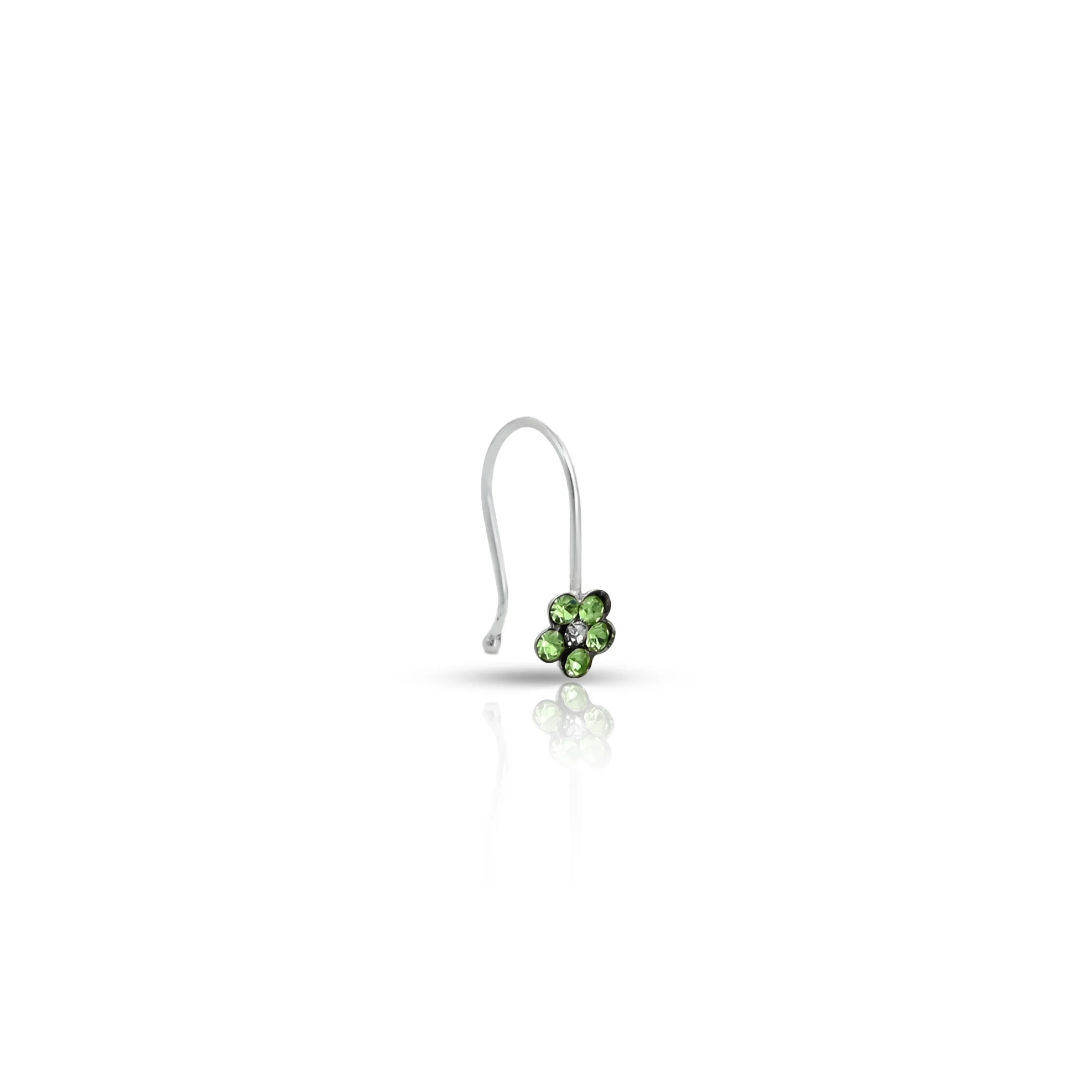 Silver Light Green Gem Stone Flower Design Nosepin for Girls - Image 5