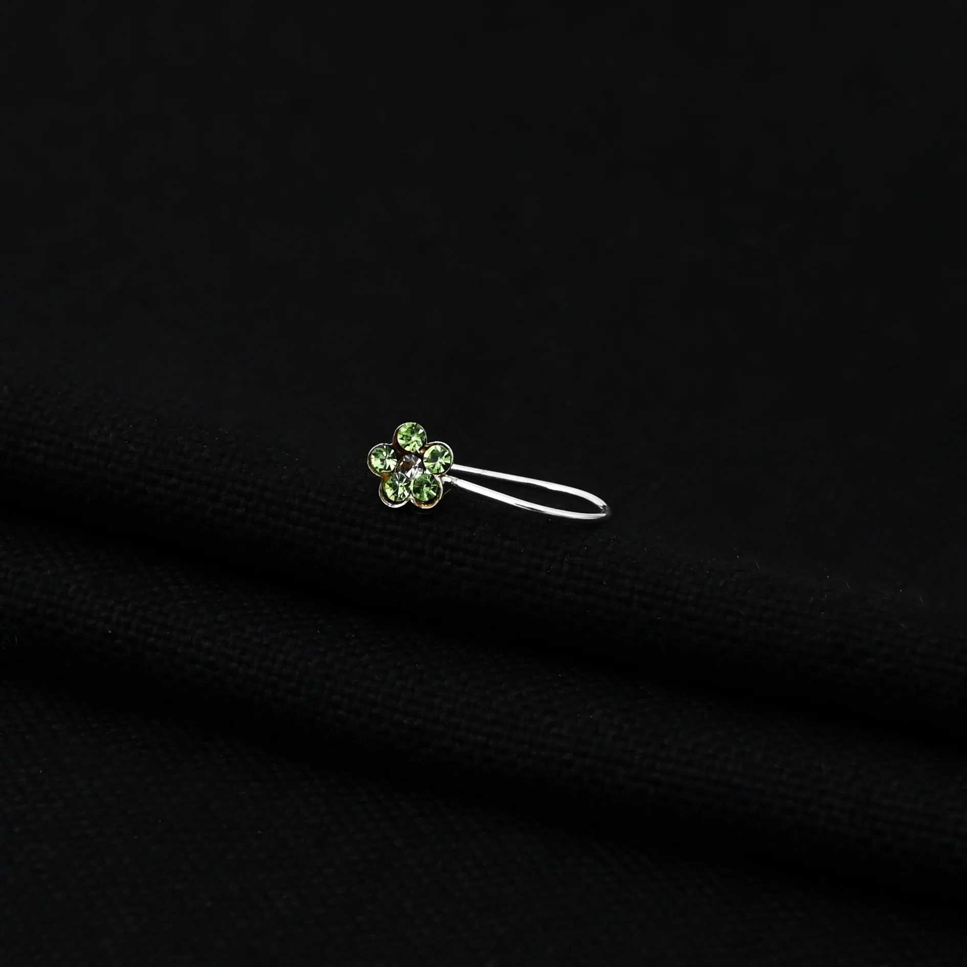 Silver Light Green Gem Stone Flower Design Nosepin for Girls - Image 6