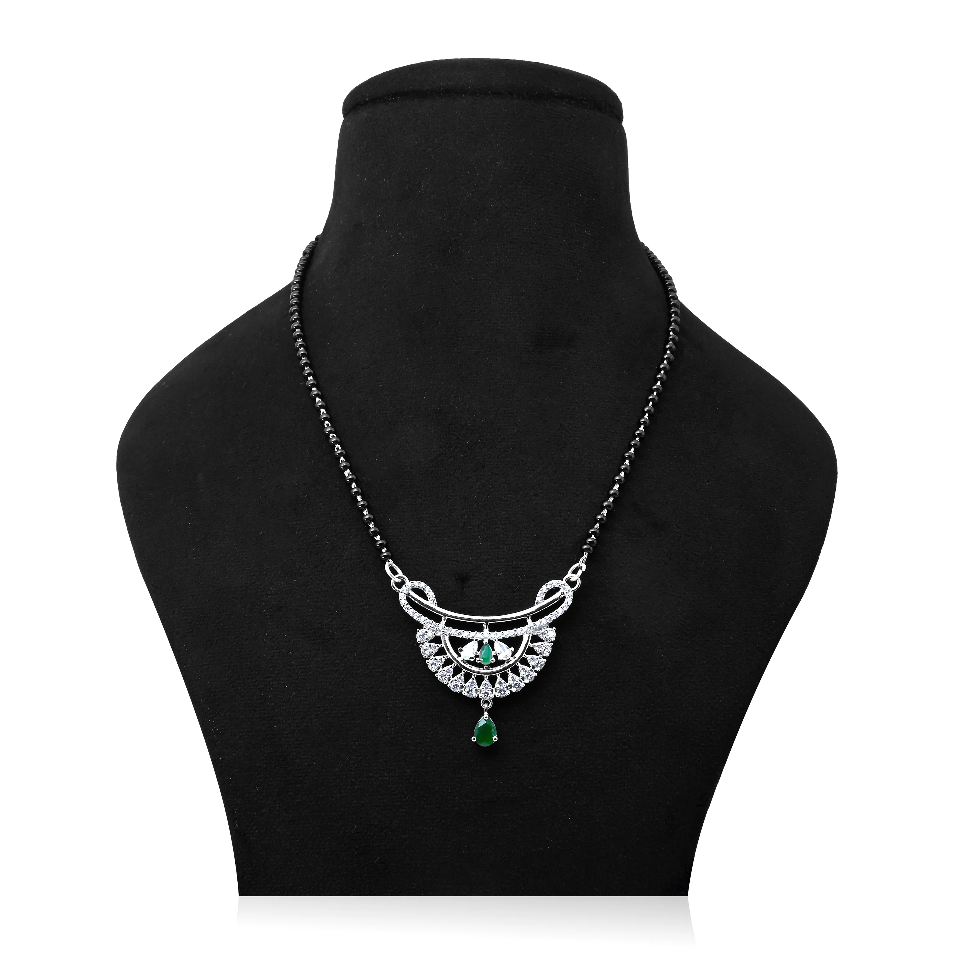 Silver Mangalsutra Beautiful Pendant Design and Green Stone - Image 2