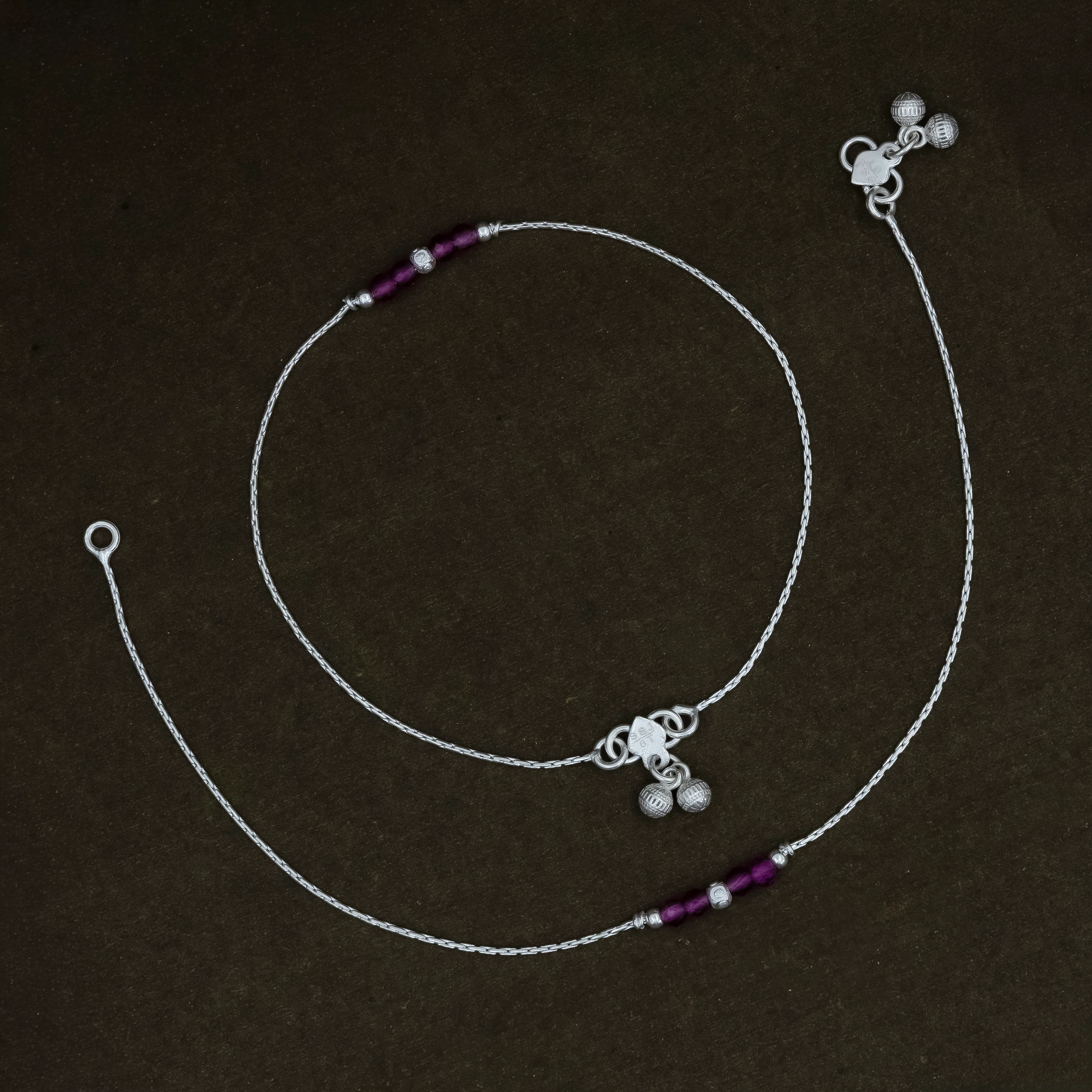 Silver Minimal Pink Stone Anklet - Image 5