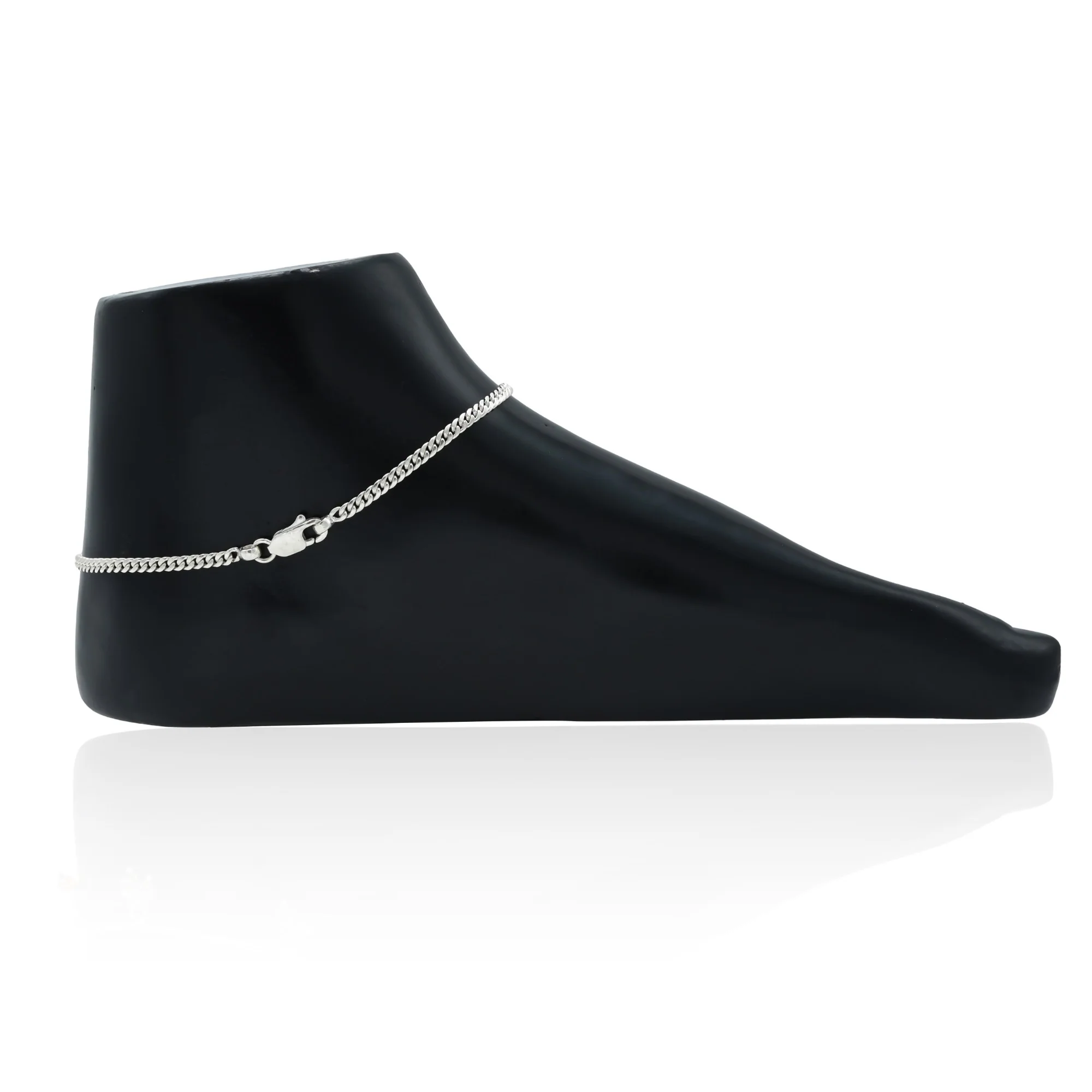 Silver Minimalist Plain Curb Chain Payal for Girls - Image 3