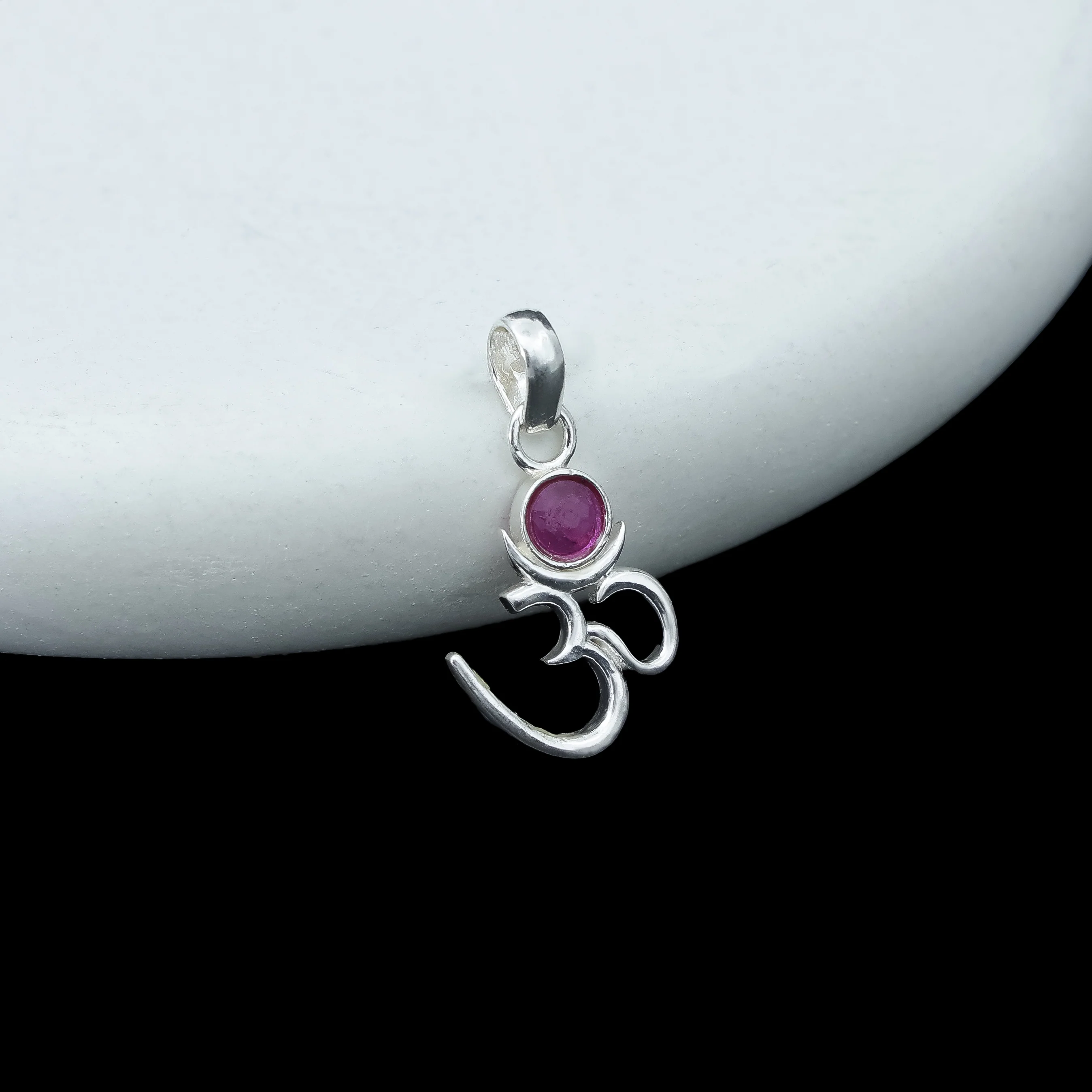 Silver Om Chand Pendant with Chain - Image 2