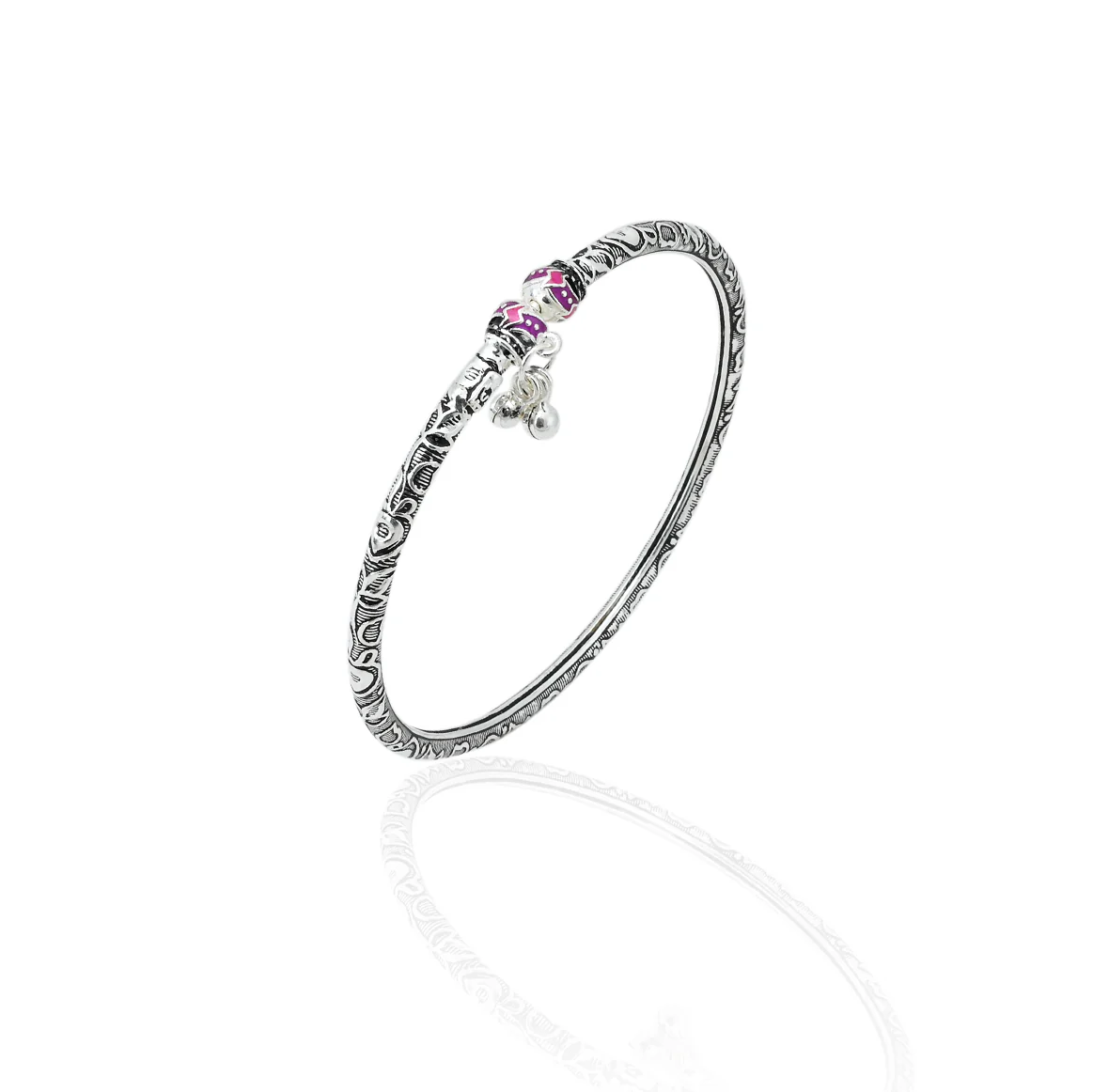 Silver Oxidised Subtle Design Girls Kada Payal - Image 3