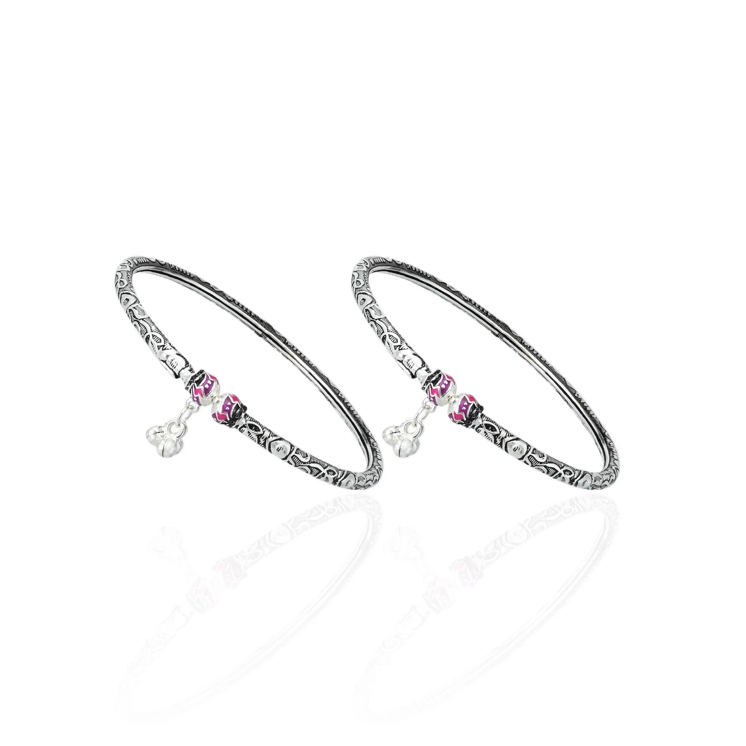 Silver Oxidised Subtle Design Girls Kada Payal - Image 4