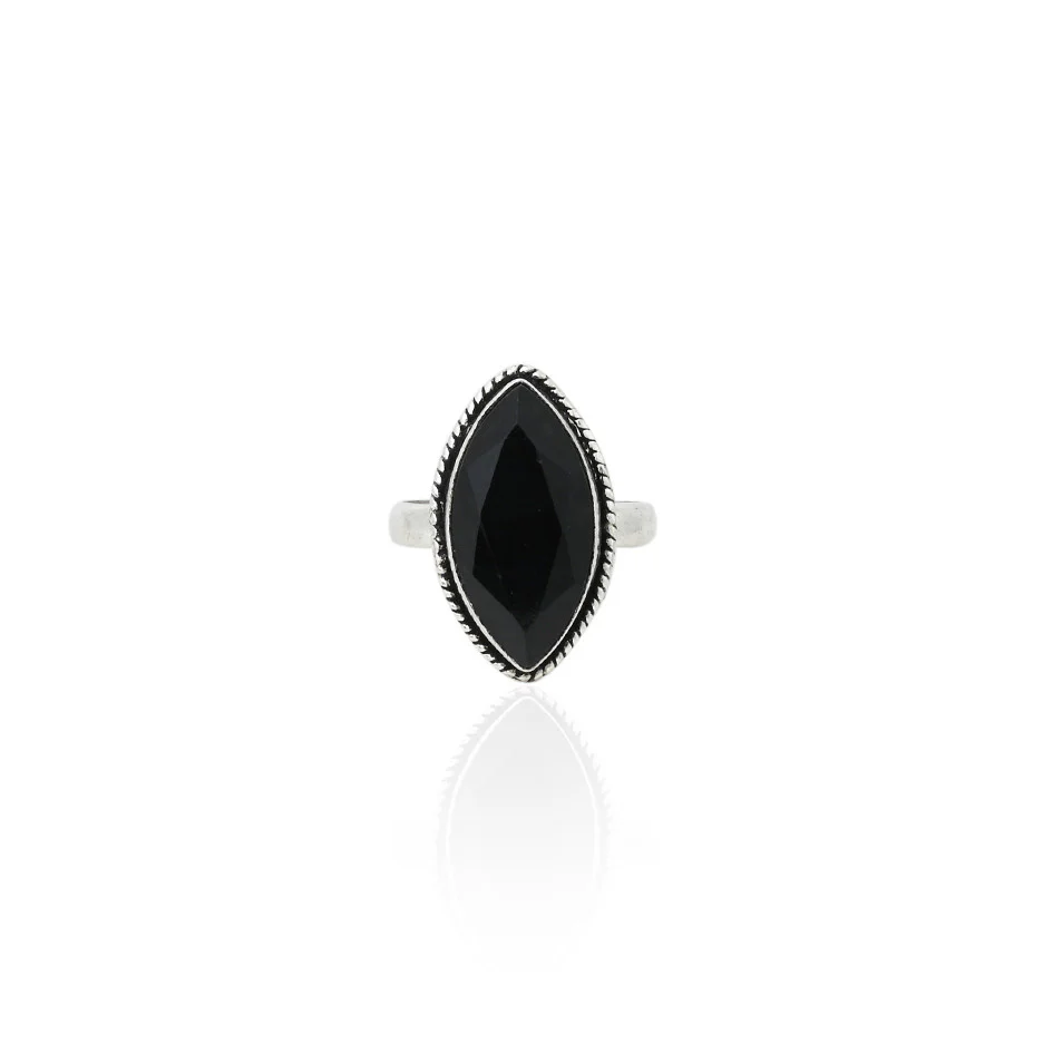 Silver Precious Beady Black Stone Ring - Image 6
