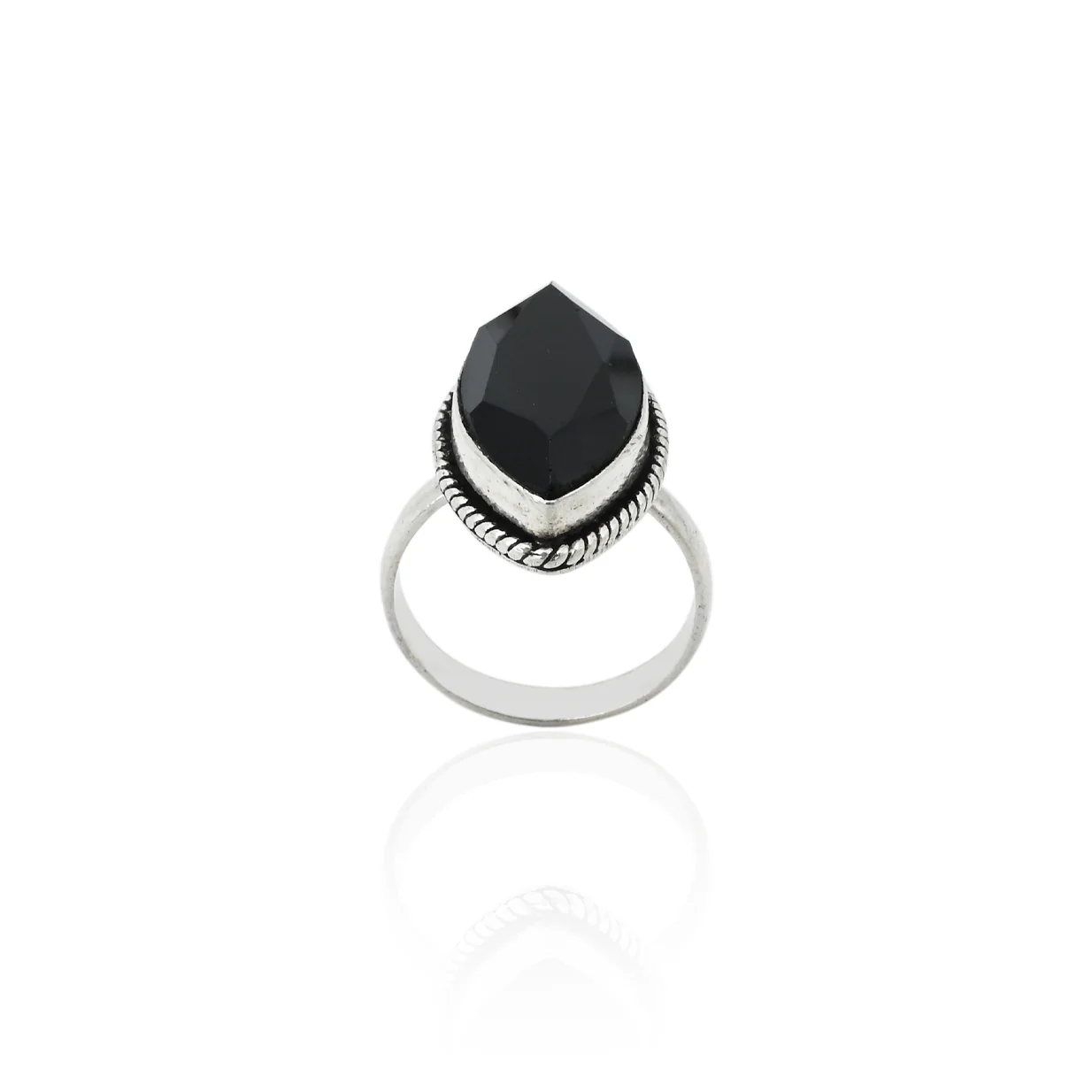 Silver Precious Beady Black Stone Ring - Image 8