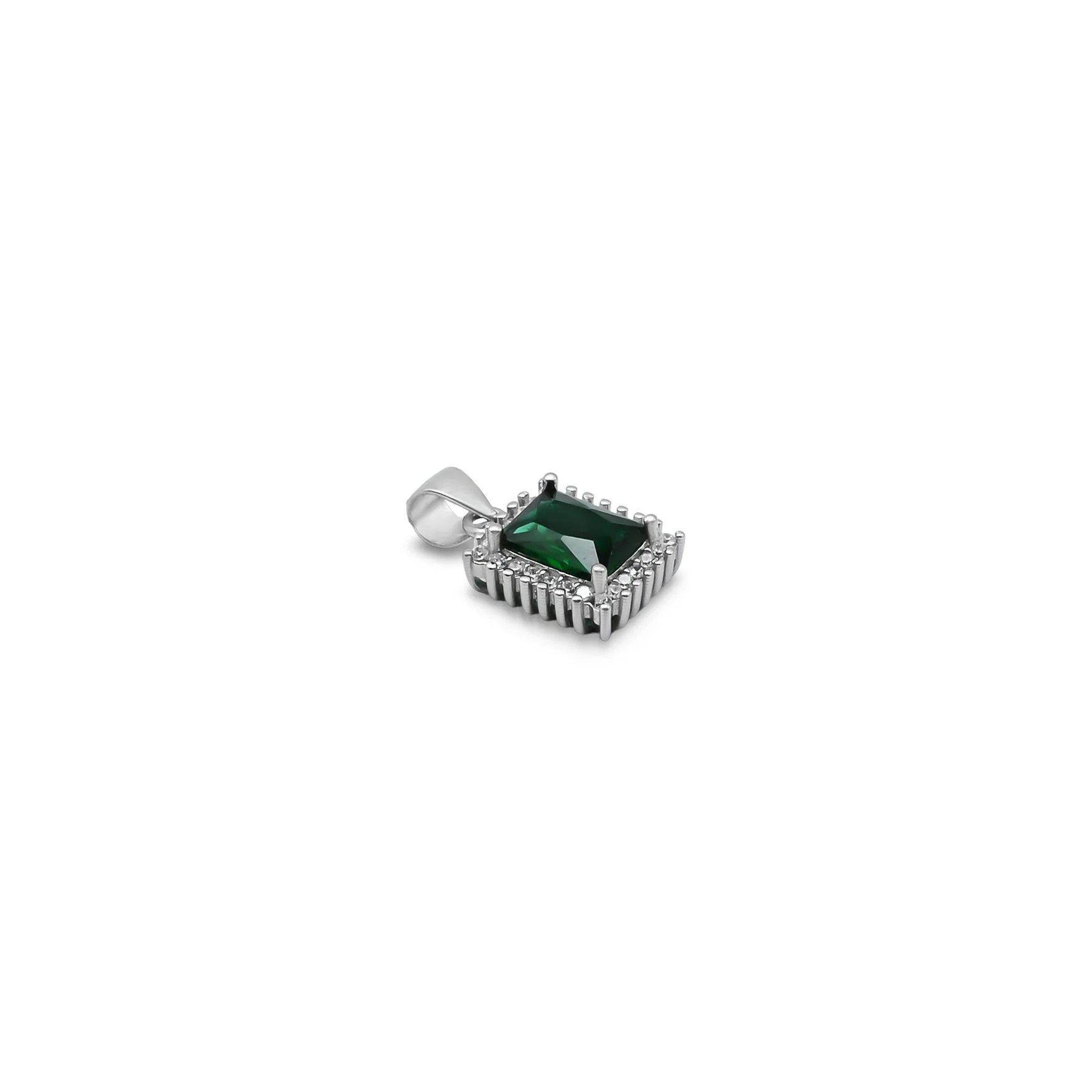 Silver Rectangle Green Gem Stone Pendant for Girls - Image 3