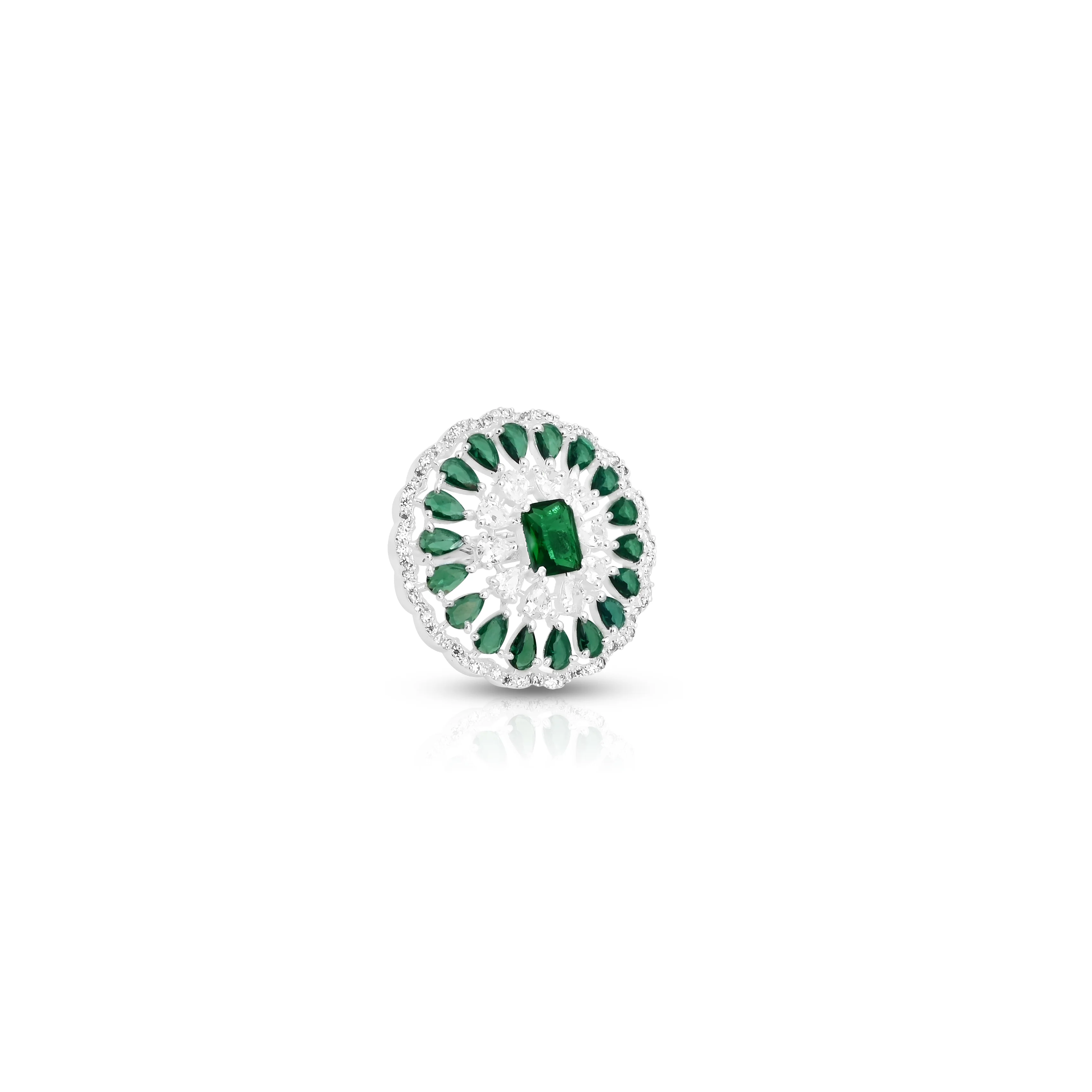 Silver Ring for Women with Green Mini Stones and Center Gem - Image 2