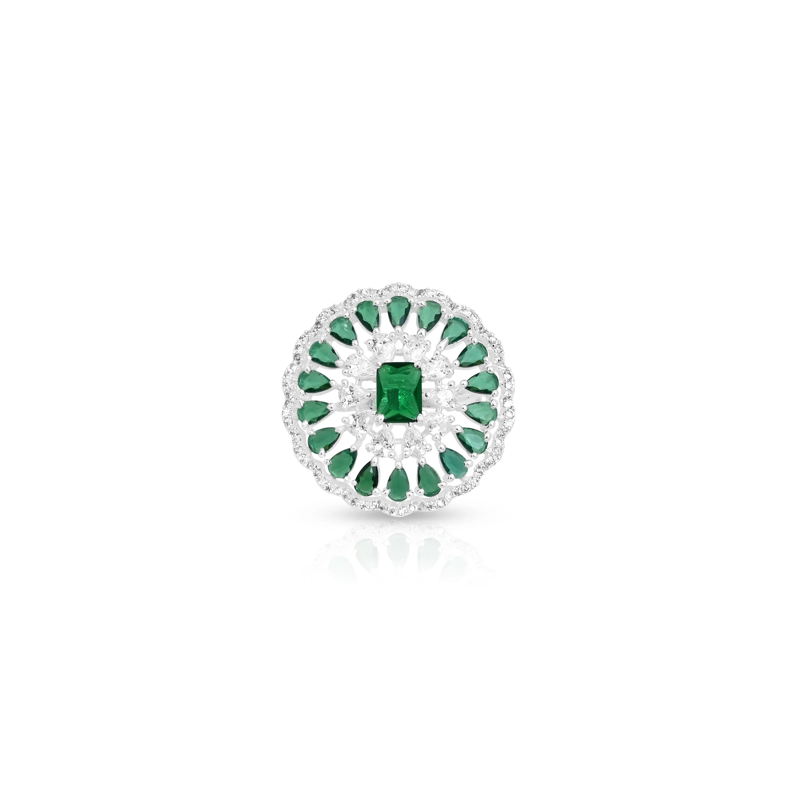 Silver Ring for Women with Green Mini Stones and Center Gem - Image 3