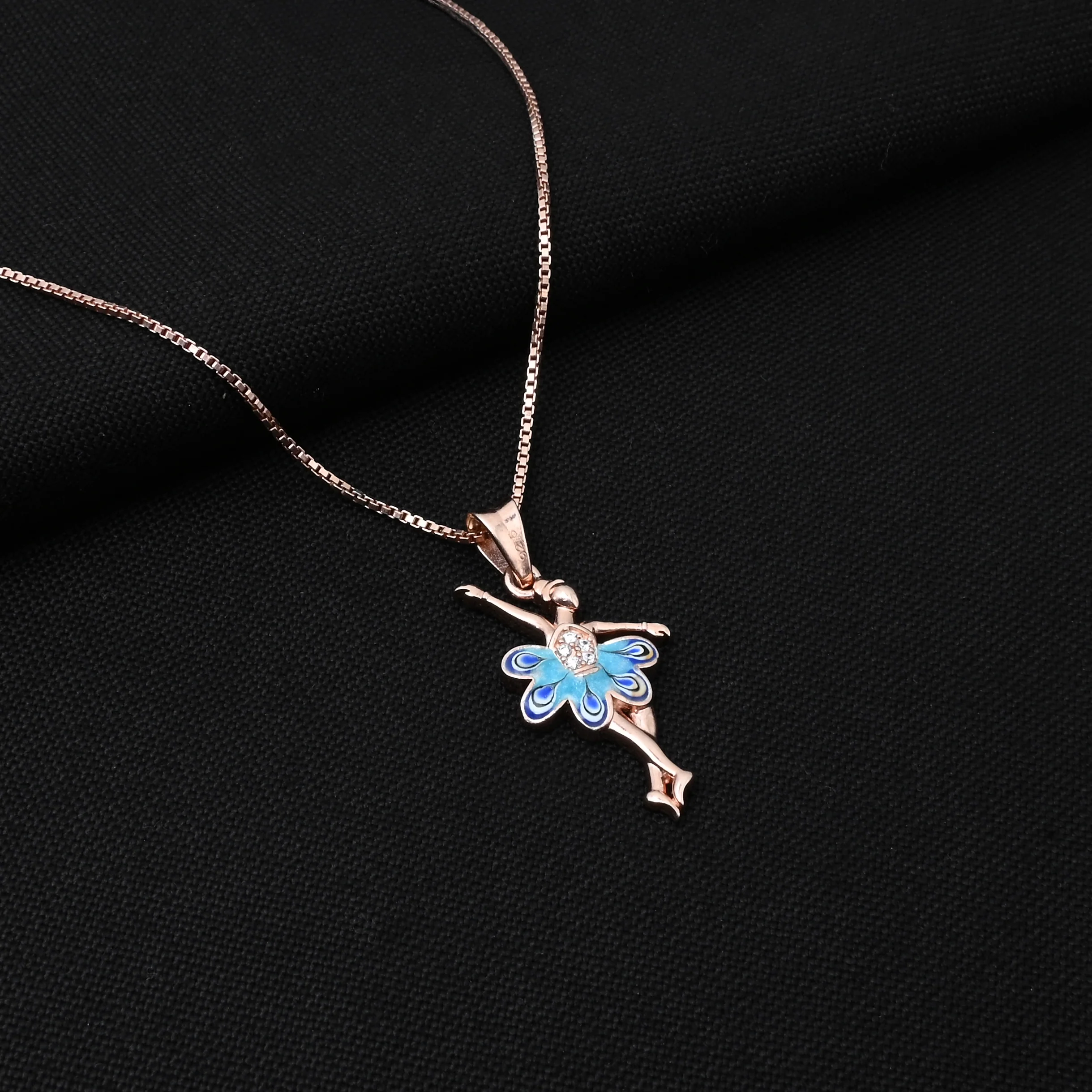 Silver Rose Gold Chain Pendant with Dancing Girl Design - Image 2